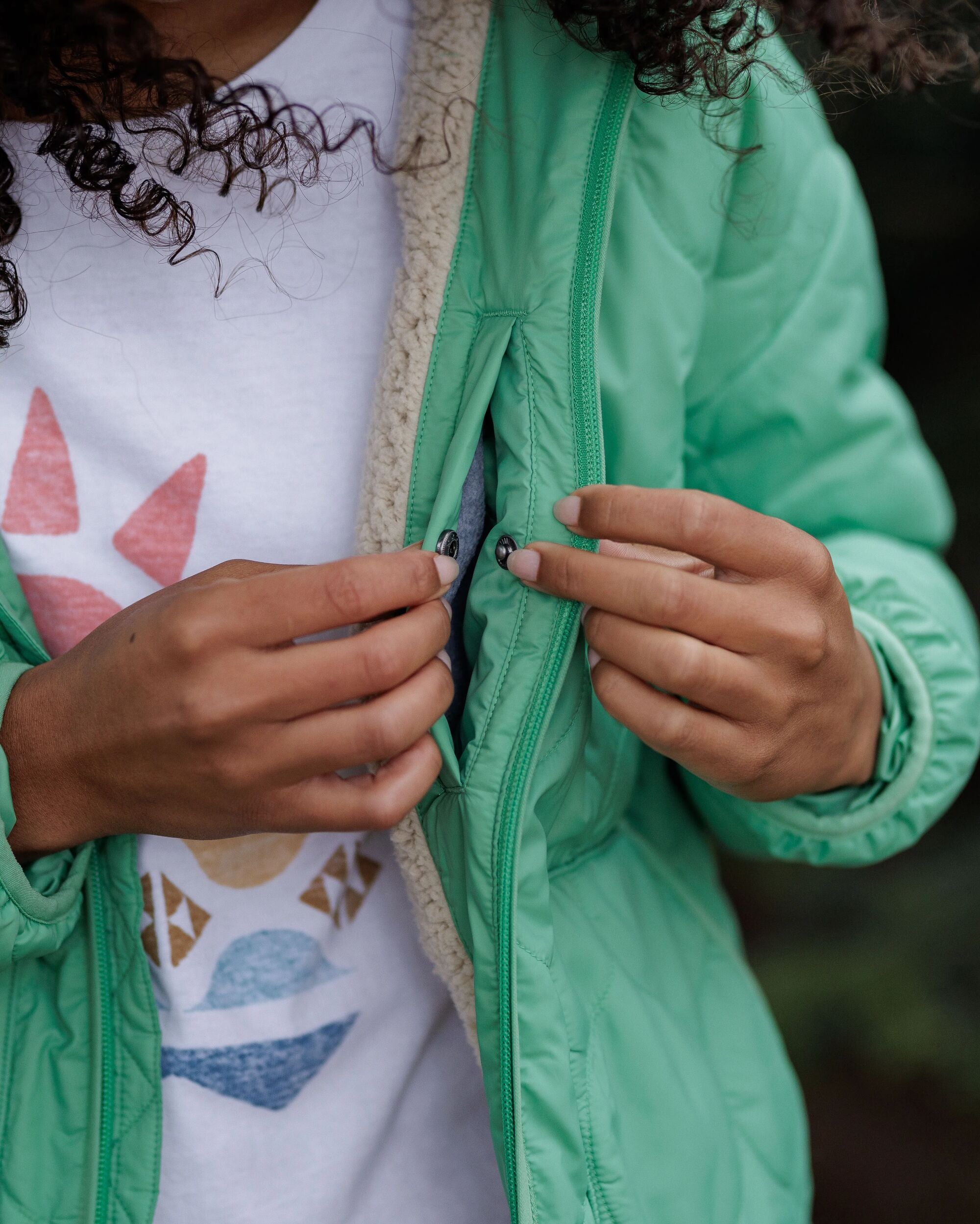 Earthy Recycled Sherpa Lined Insulated Jacket - Green Spruce - Lifestyle