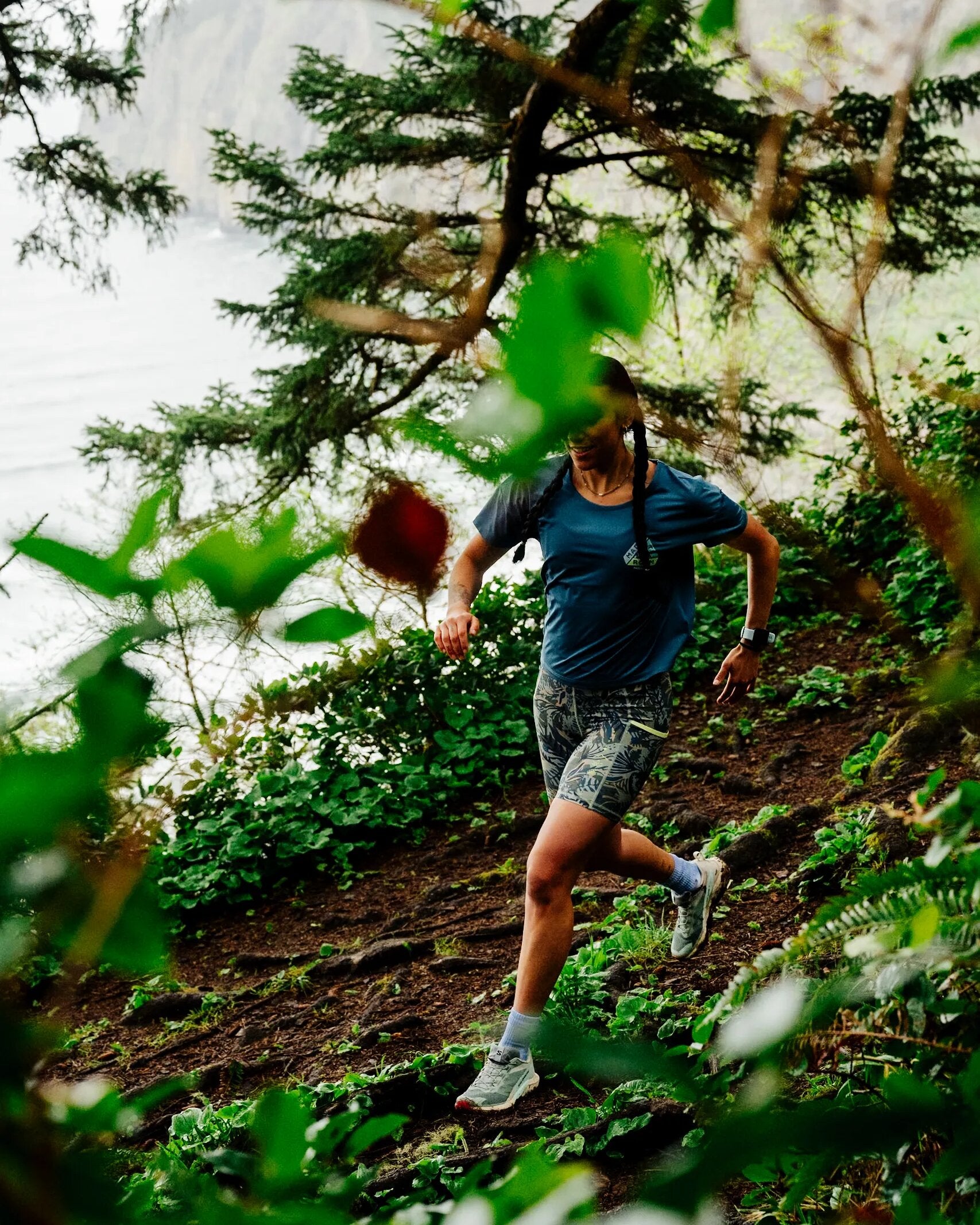 Chakra Tie Back Active Recycled T-Shirt - Blue Steel - Lifestyle