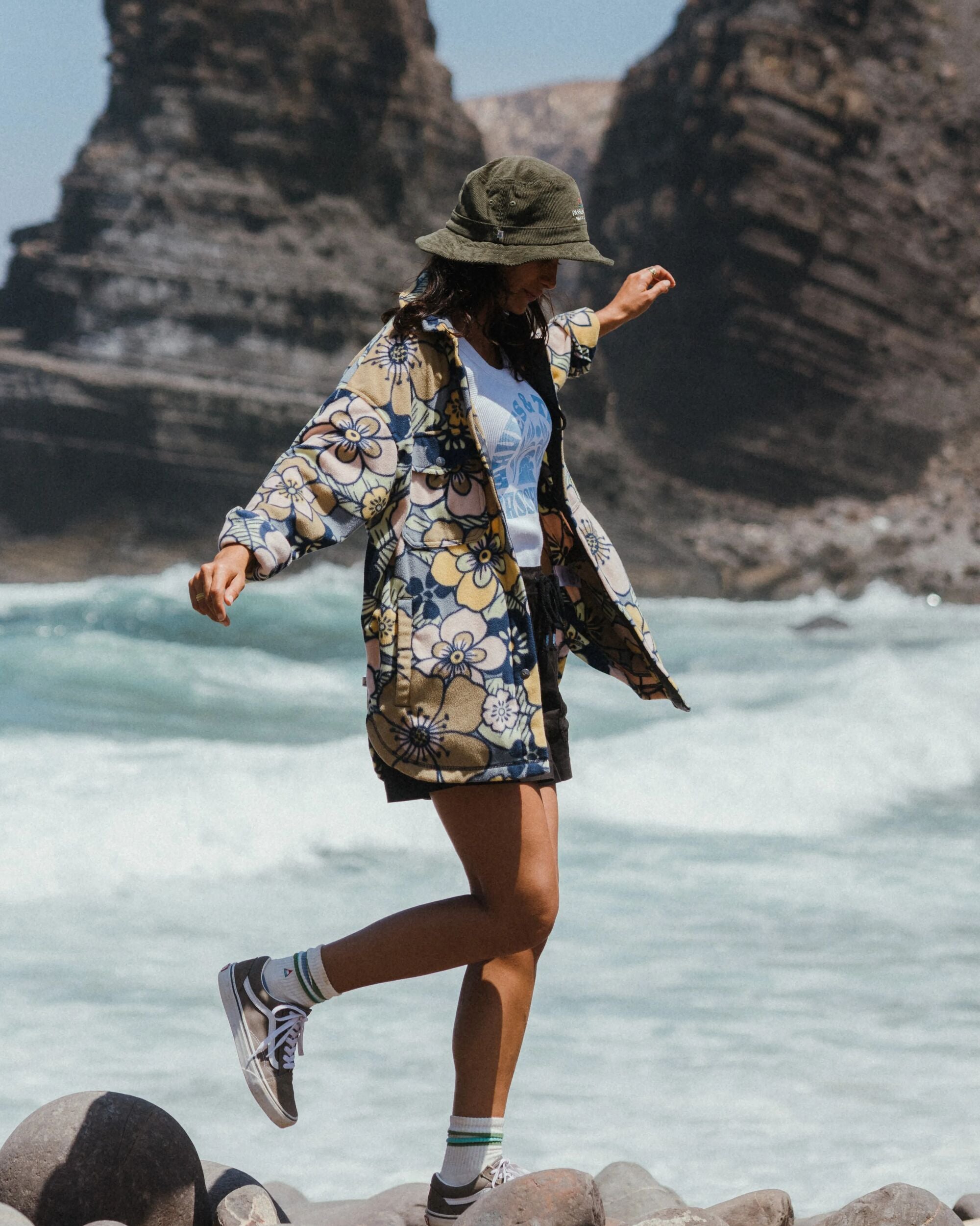 East Recycled Polar Fleece Shirt - Vintage Floral Sunlight - Lifestyle