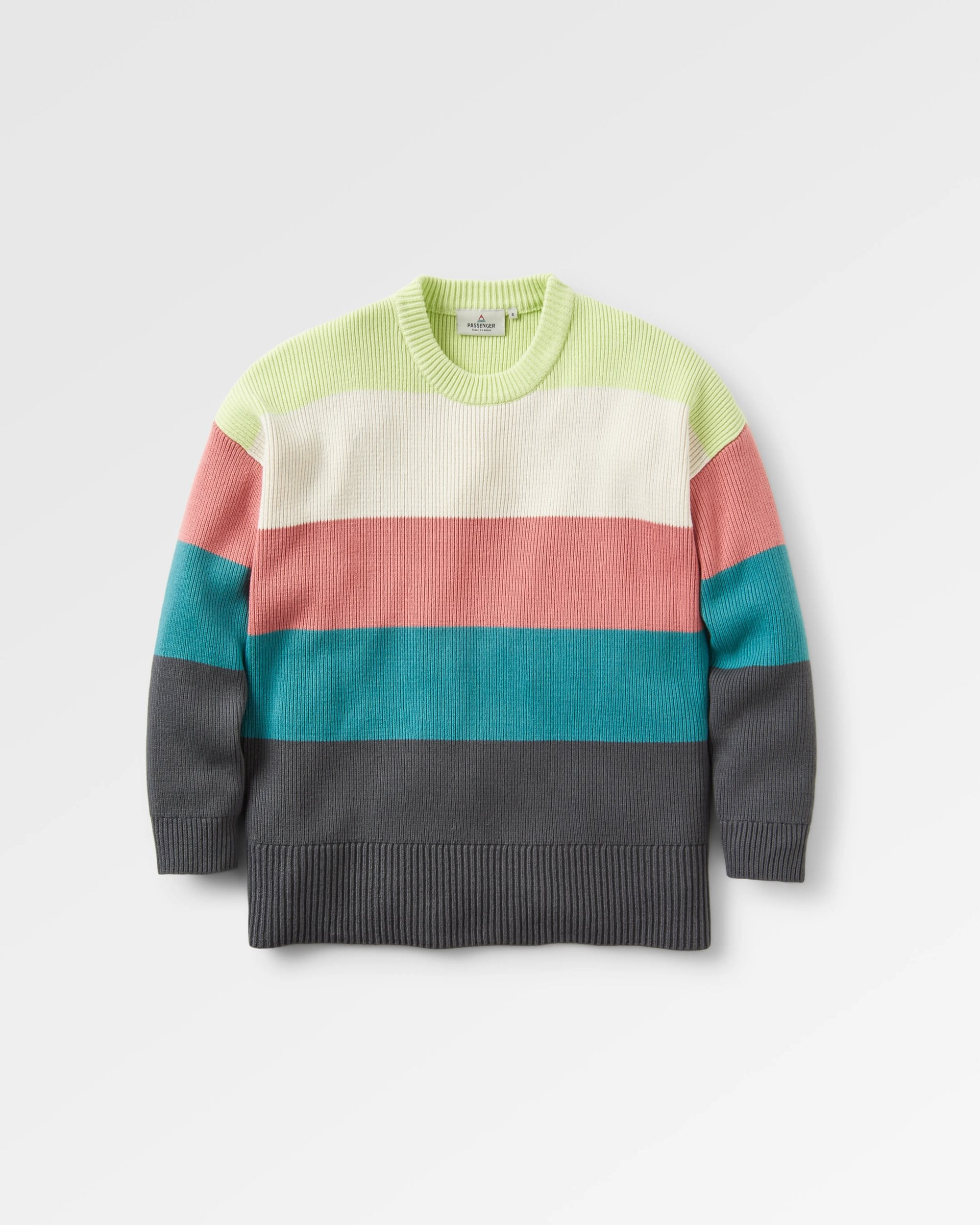 Moments Oversized Organic Knitted Jumper - Lime Multi Stripe - Flatlay