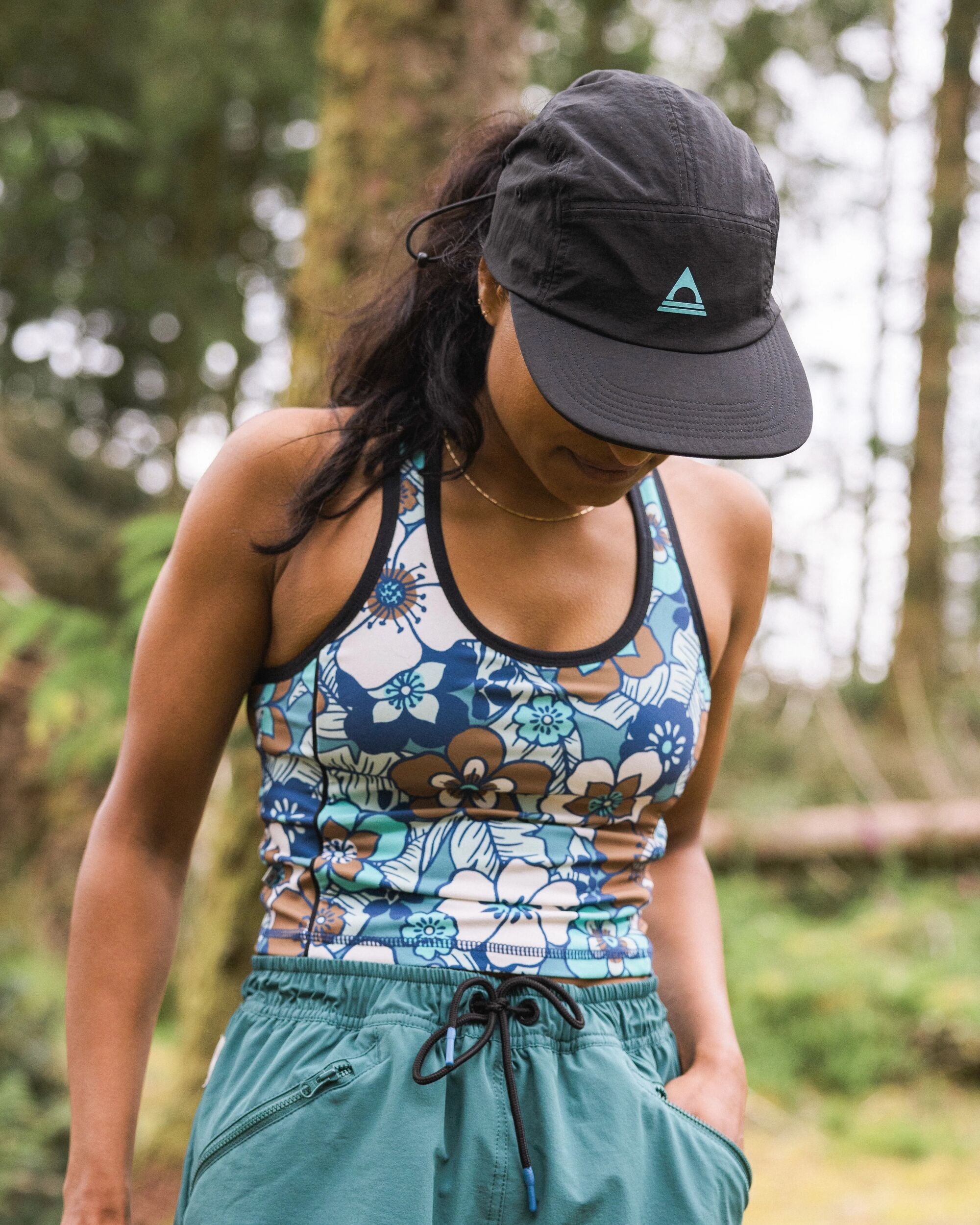 Mantra Recycled Active Crop Top - Vintage Floral Aqua - Lifestyle