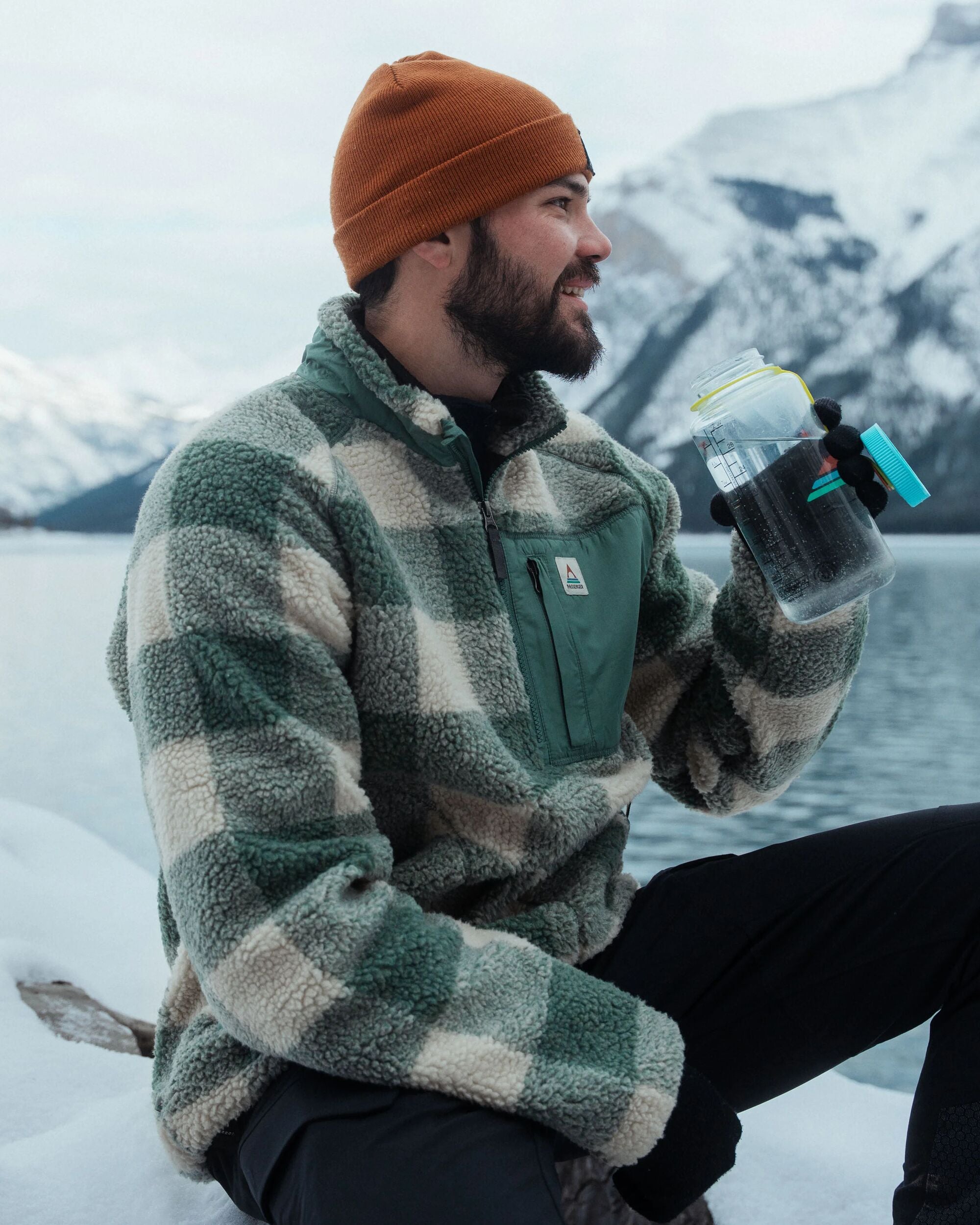 Offroad Recycled Sherpa 1/2 Zip Fleece - Dark Forest Check - Lifestyle