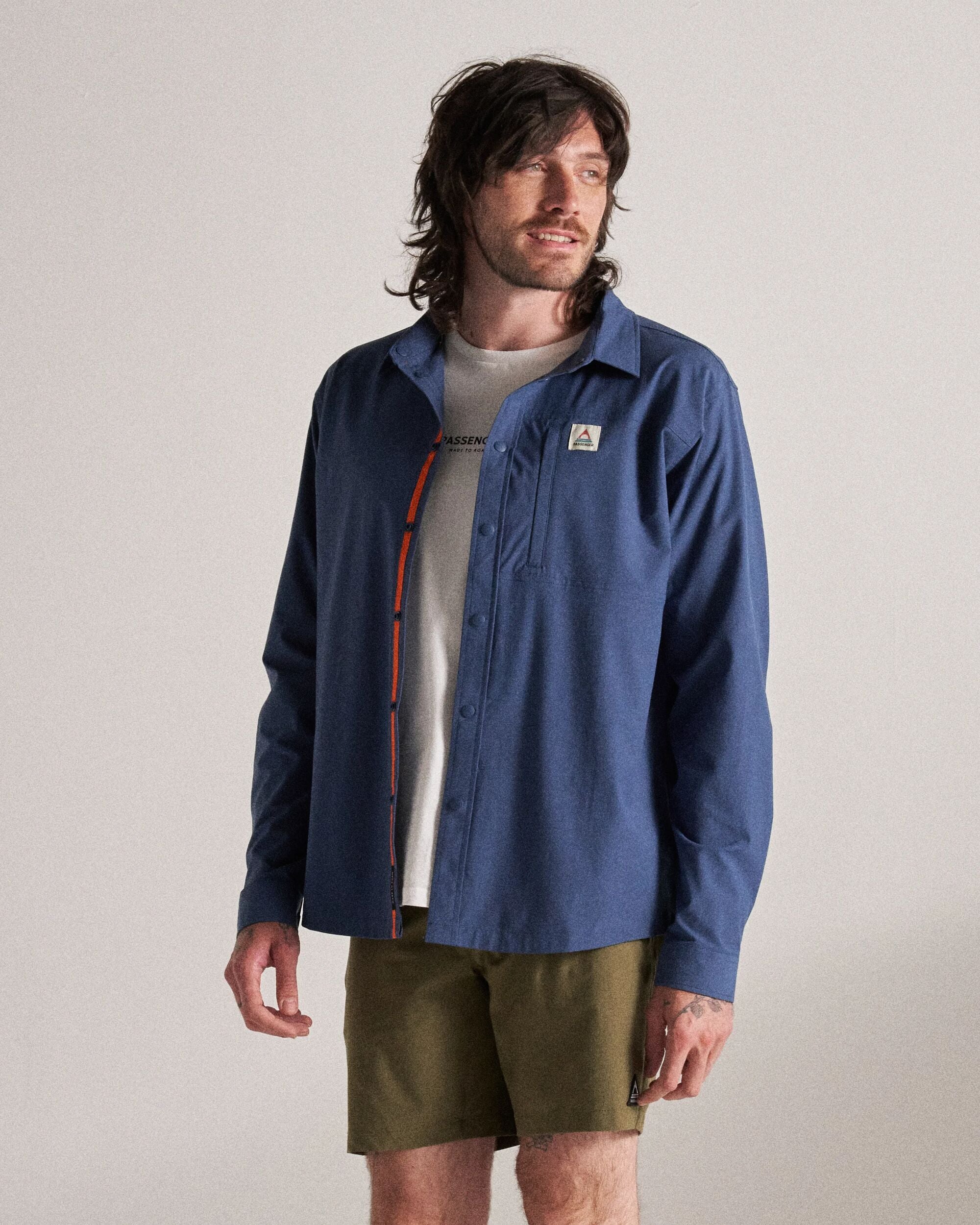 Traveller Stretch Shirt - Dark Denim - Studio Model