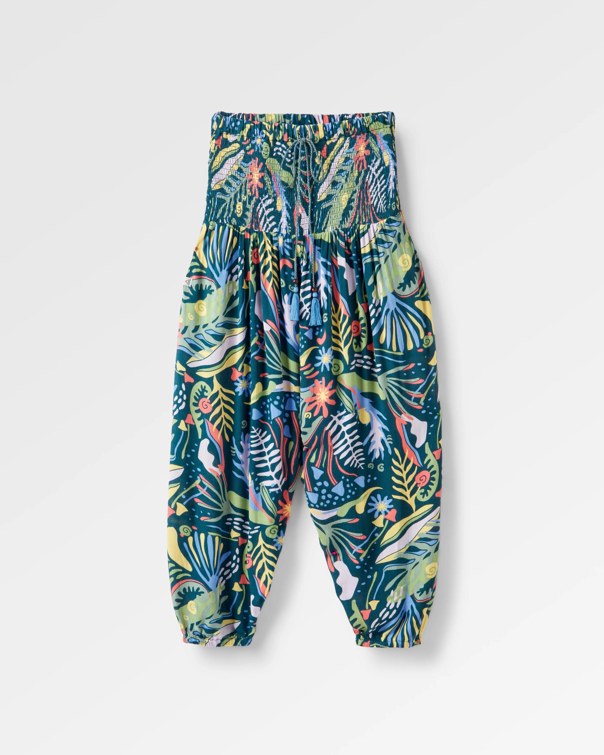 Daylily Loose Trouser - Abstract Seaweed Tidal Blue - Flatlay