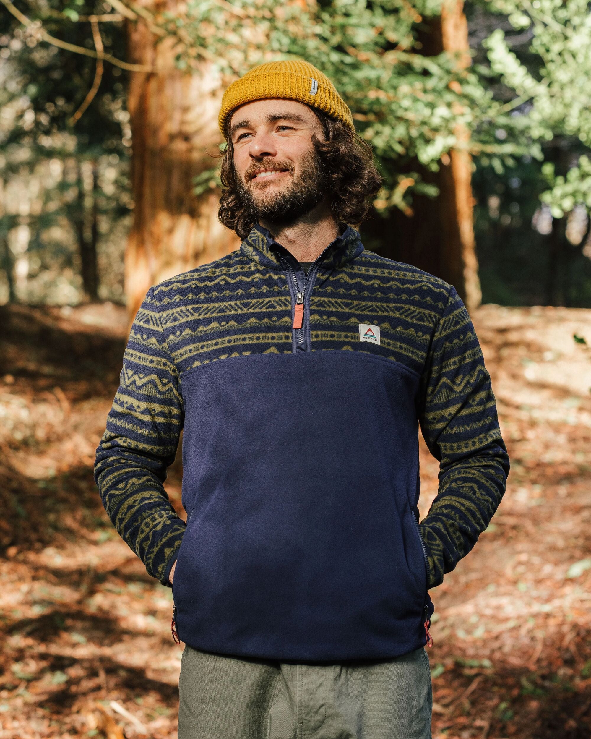 Set Off Recycled Polar 1/4 Zip Fleece - Mountain Geo Khaki/Rich Navy - Lifestyle