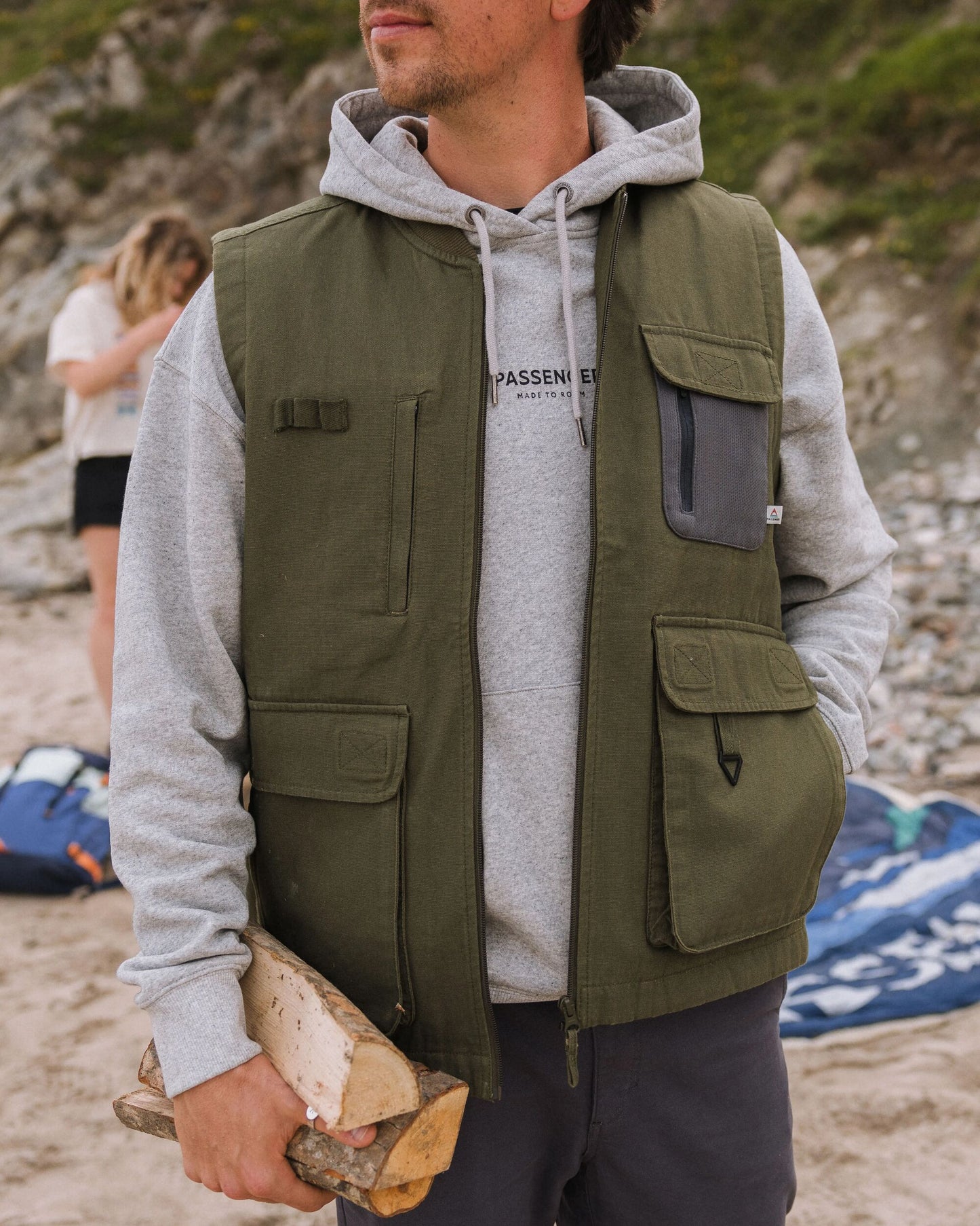 Explorers Organic Cotton Canvas Vest - Khaki - Lifestyle