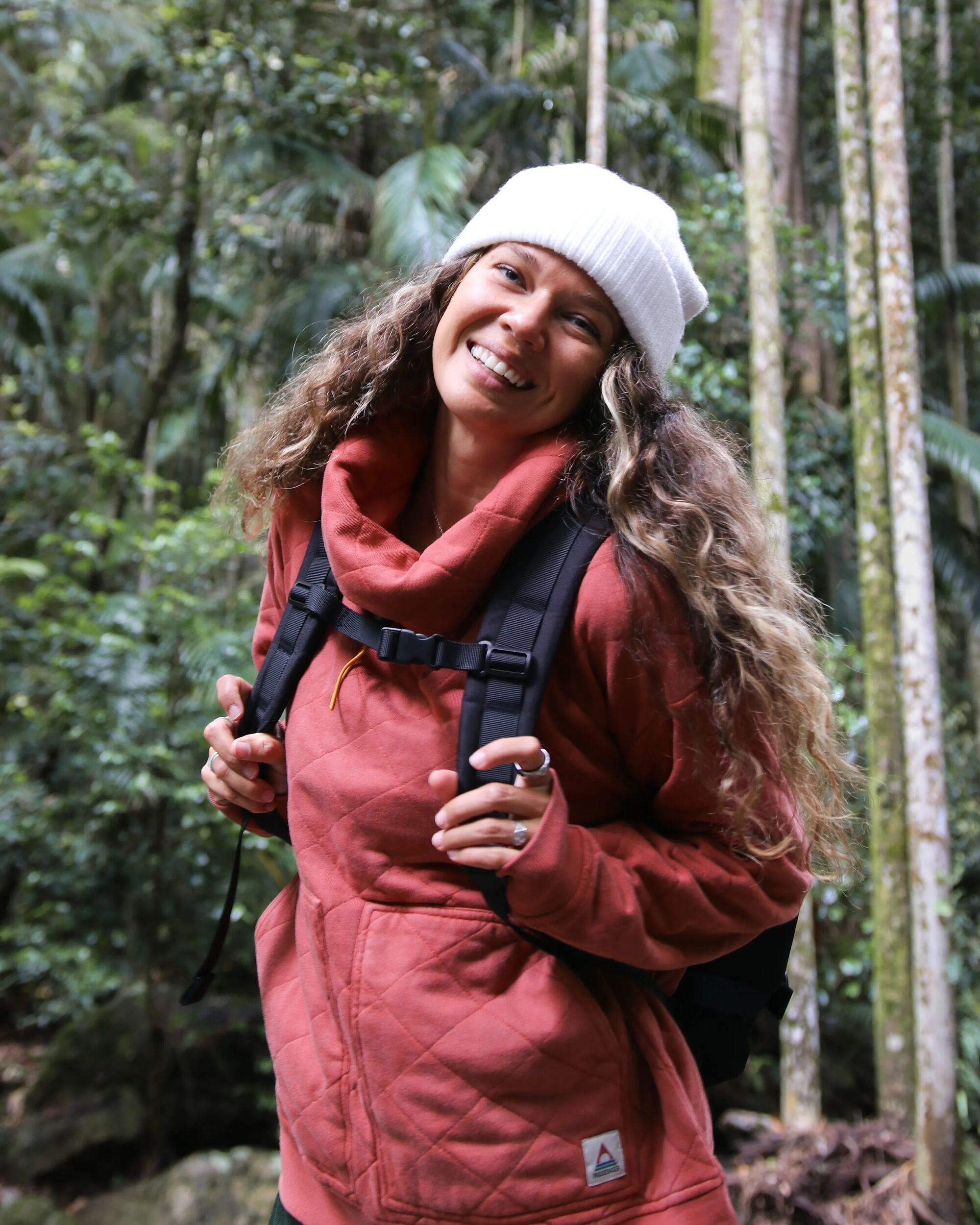 Clementine Recycled Quilted High Neck - Red Ochre - Lifestyle