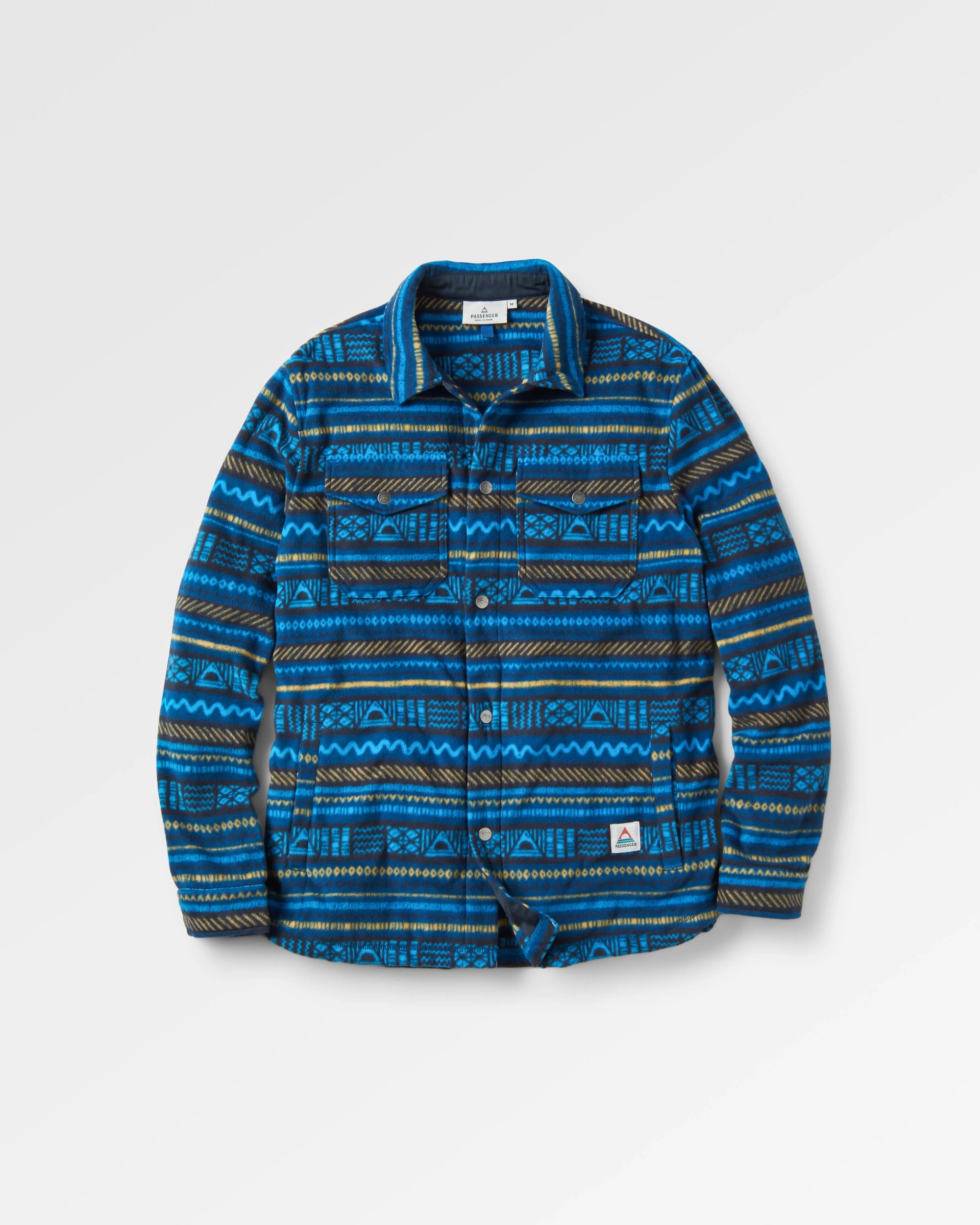 Maple Polar Recycled Fleece Shirt - Patchwork Stripe Tidal Blue - Flatlay