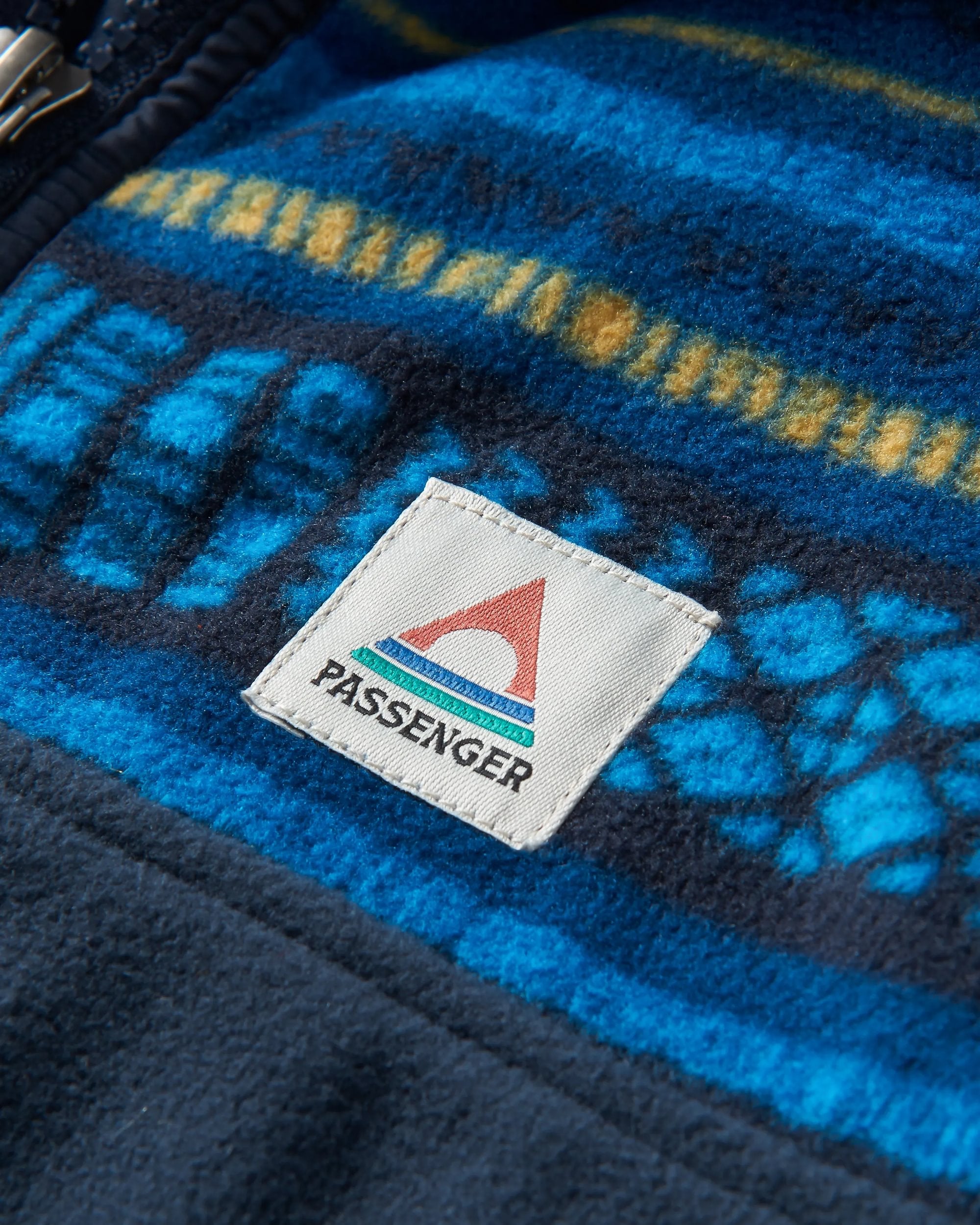 Set Off Recycled Polar 1/4 Zip Fleece - Patchwork Stripe Tidal Blue/ Deep Navy - Flatlay