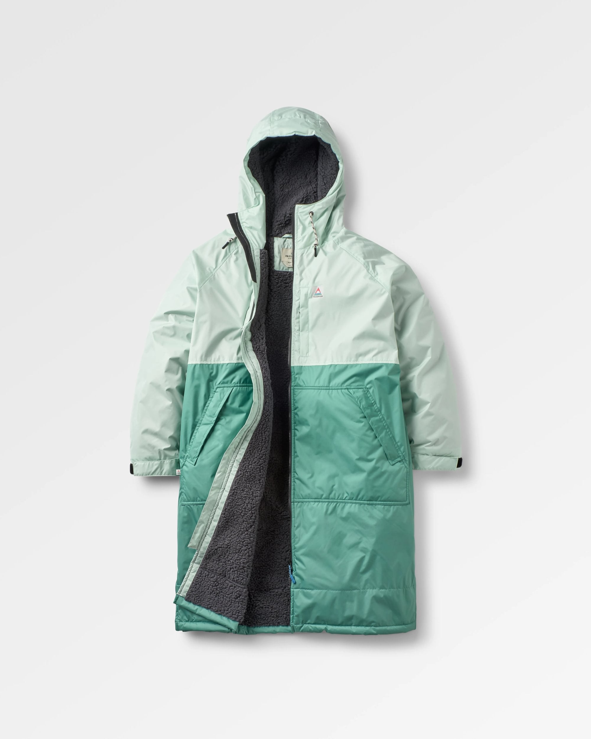 Waves Recycled Sherpa Lined Changing Robe - Spearmint/Deep Ocean - Flatlay