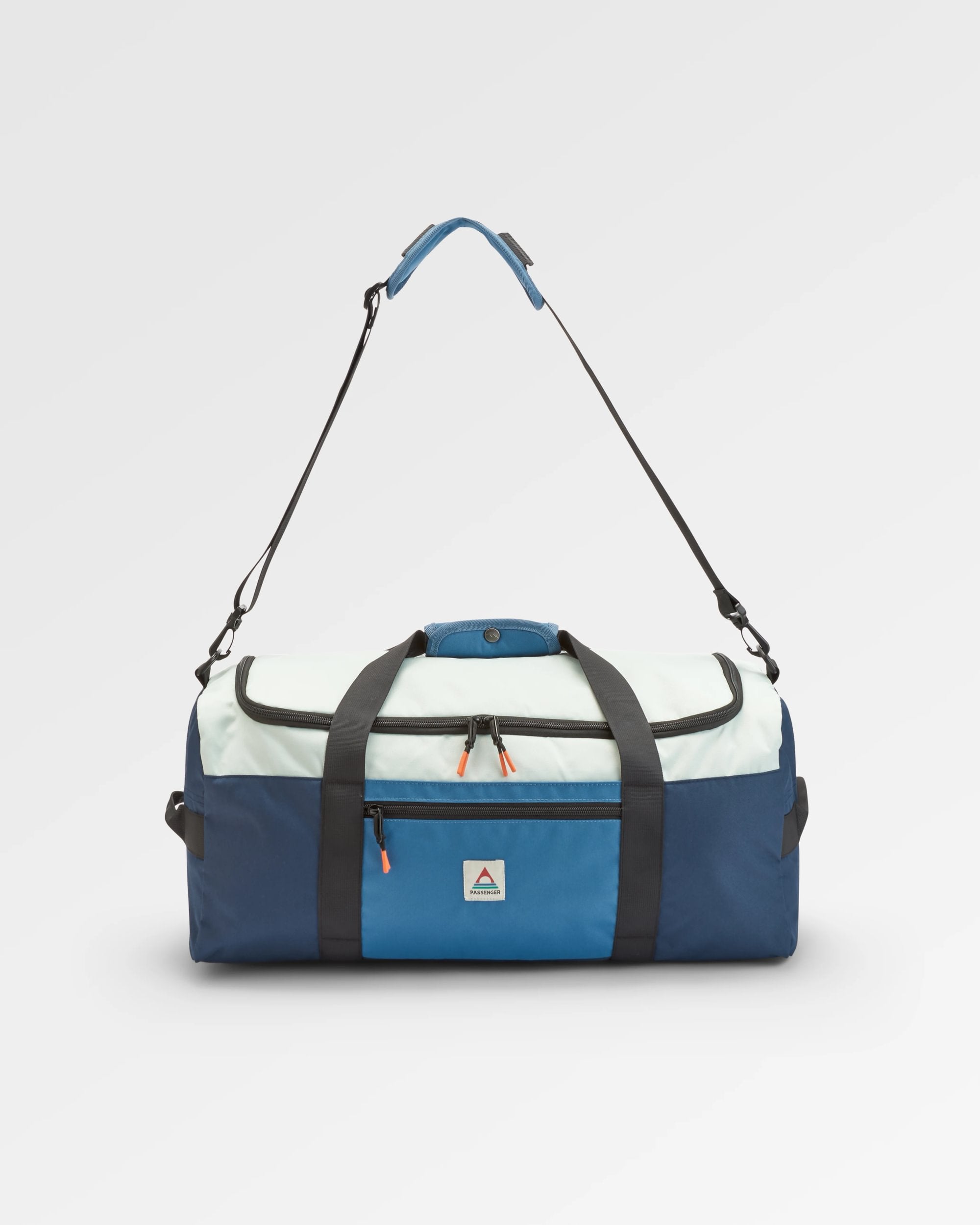 Boondocker Recycled 30L Duffel - Rich Navy/Surf Spray/Moonlight Blue - Flatlay