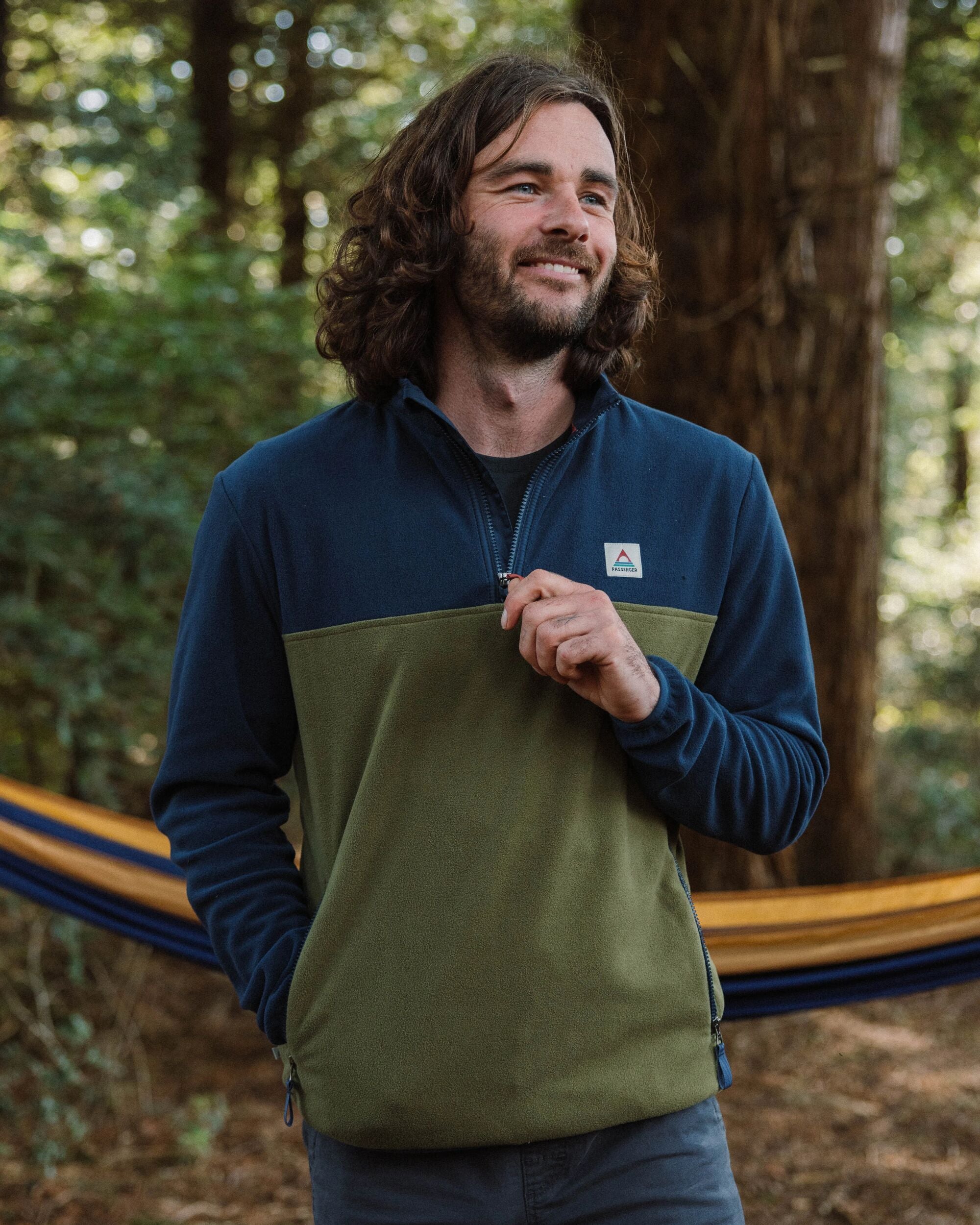 Set Off Recycled Polar 1/4 Zip Fleece - Rich Navy/Khaki - Lifestyle