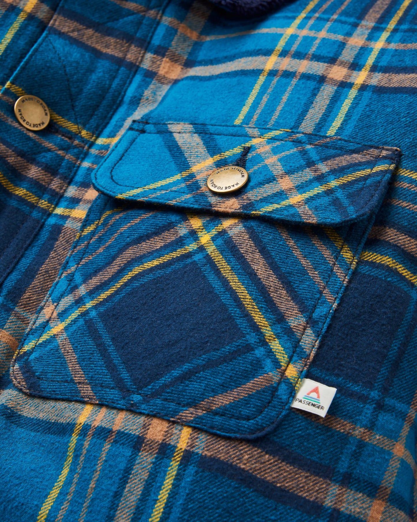 Falcon Organic Cotton Jacket - Tidal Blue Check - Flatlay