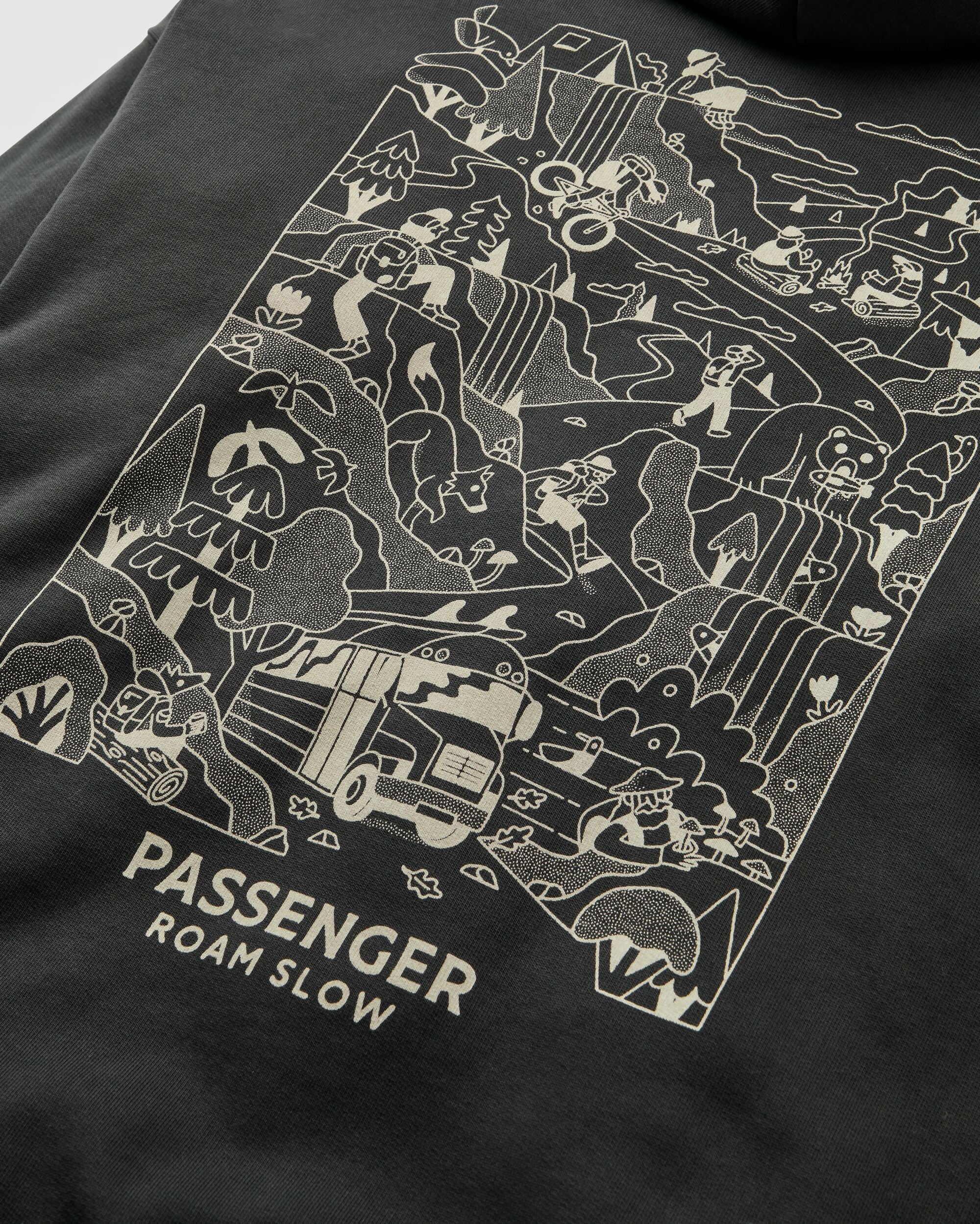 Roam Slow Men's Recycled Cotton Hoodie - Black - Flatlay