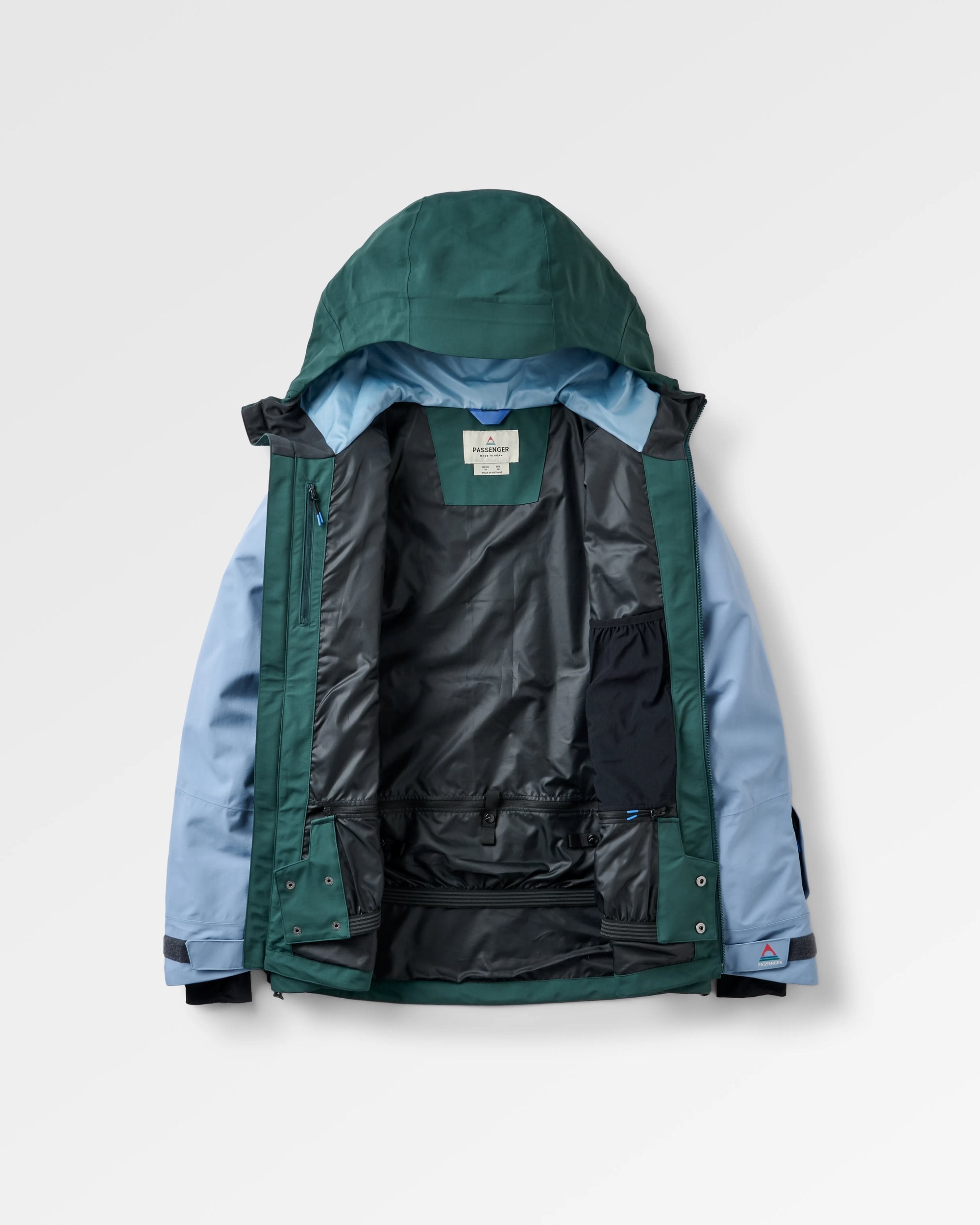 Snowscape Men's Recycled Jacket - Faded Denim/Dark Fern - Flatlay