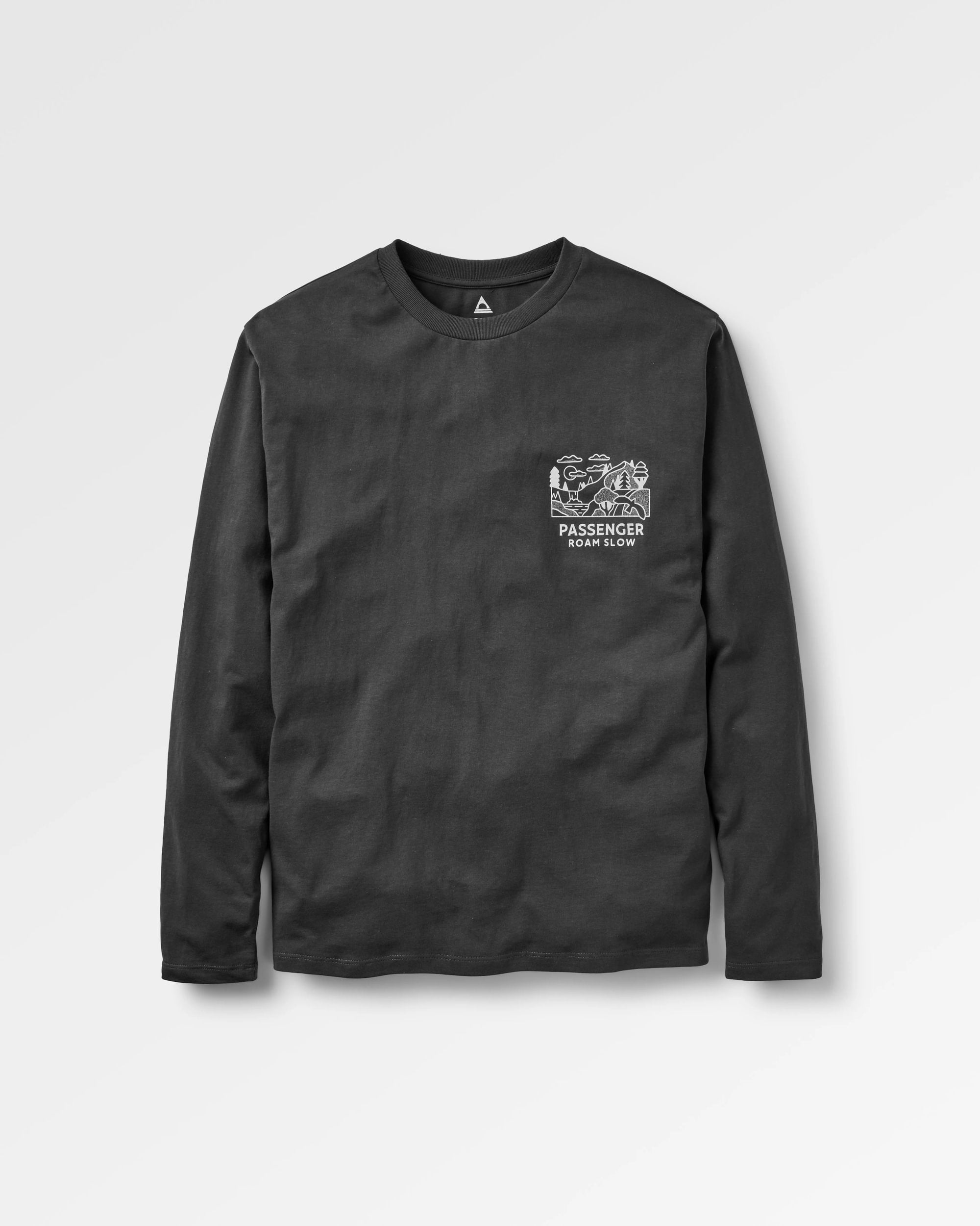 Roam Slow Men's Recycled Cotton LS T-Shirt - Black - Flatlay