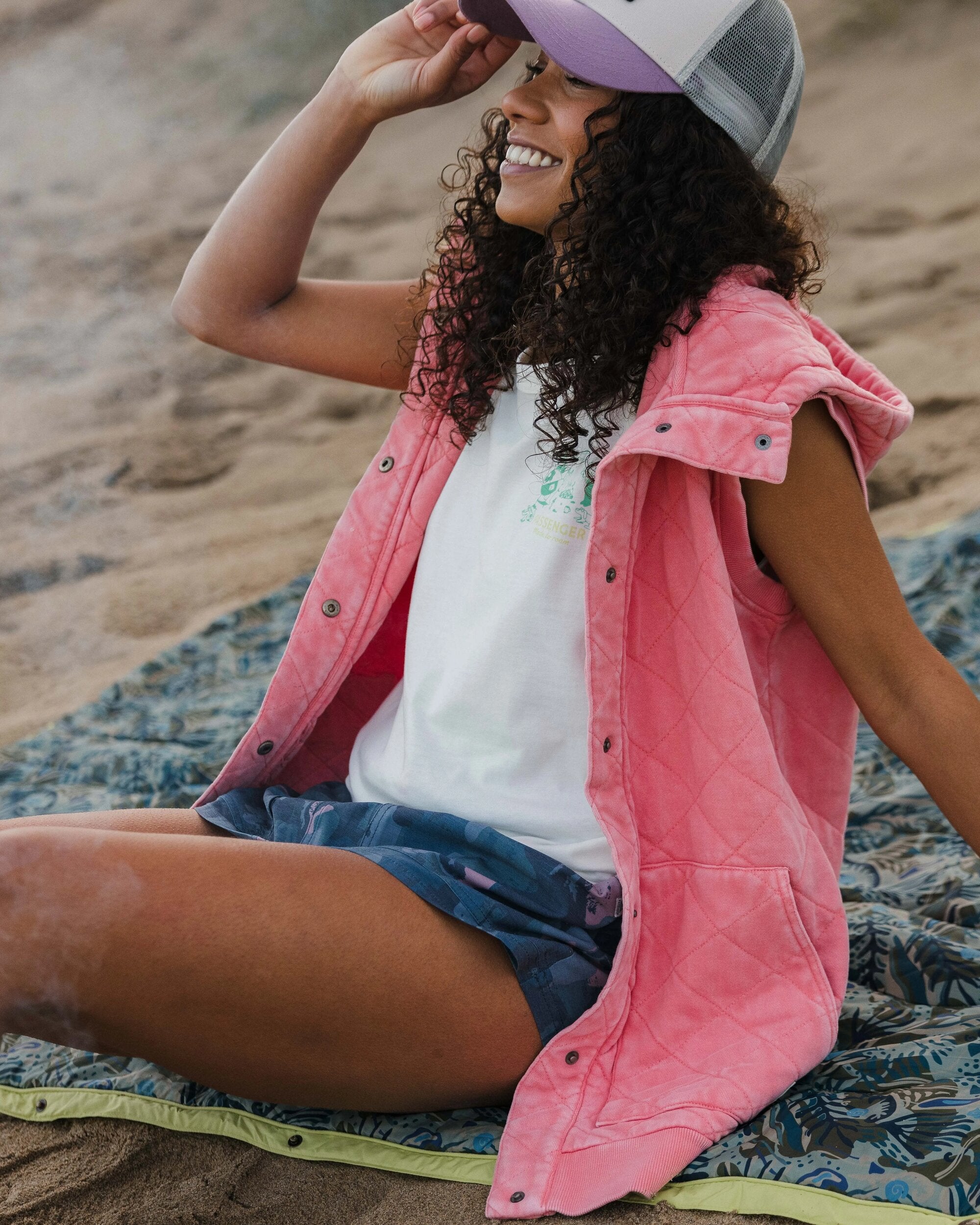 Clementine Recycled Quilted Vest - Shell Pink - Lifestyle