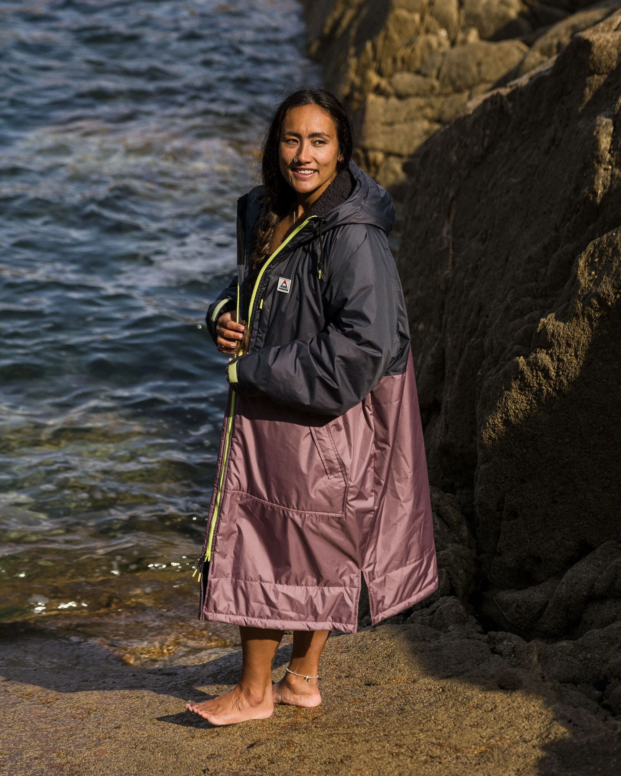 Waves Recycled Sherpa Lined Changing Robe - Grape / Charcoal - Lifestyle - Female