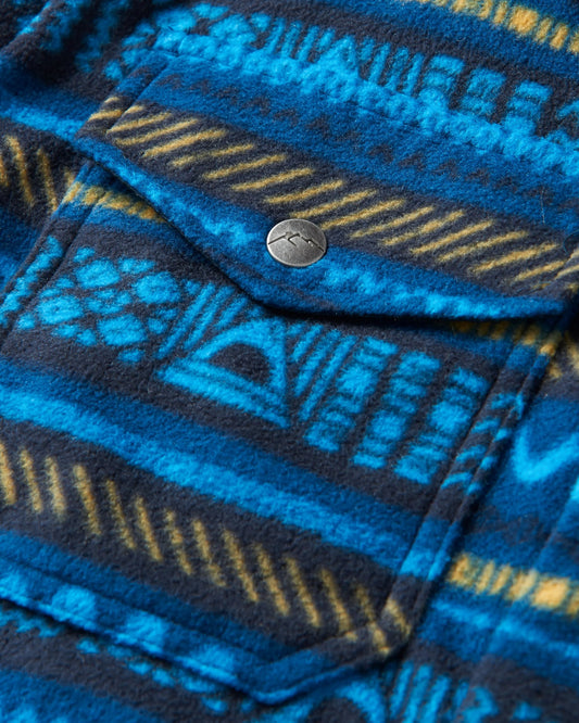 Maple Recycled Polar Fleece Shirt - Patchwork Stripe Tidal Blue
