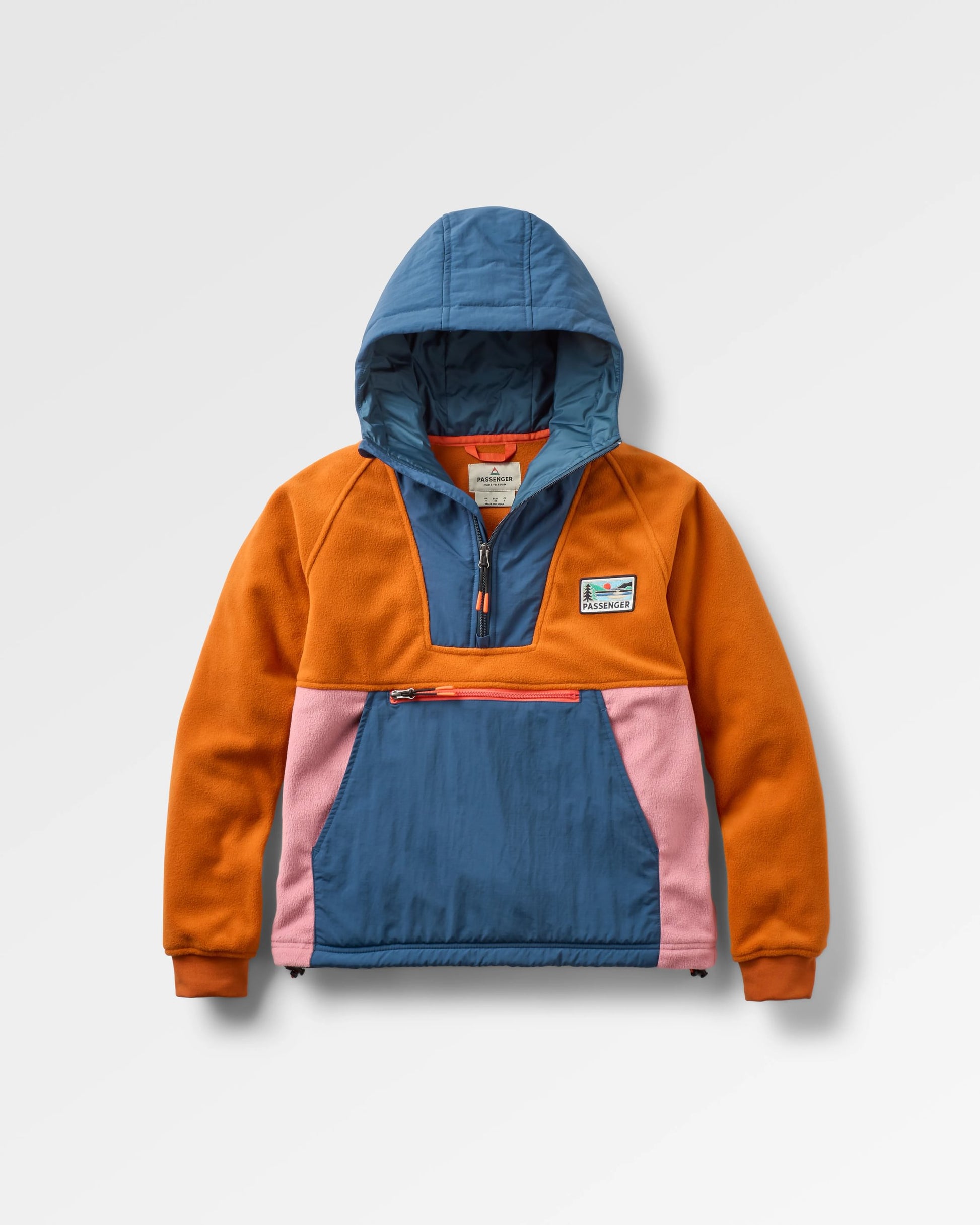 Alexander Recycled Hooded Polar Fleece  - Dark Denim/Sunset Orange - Flatlay