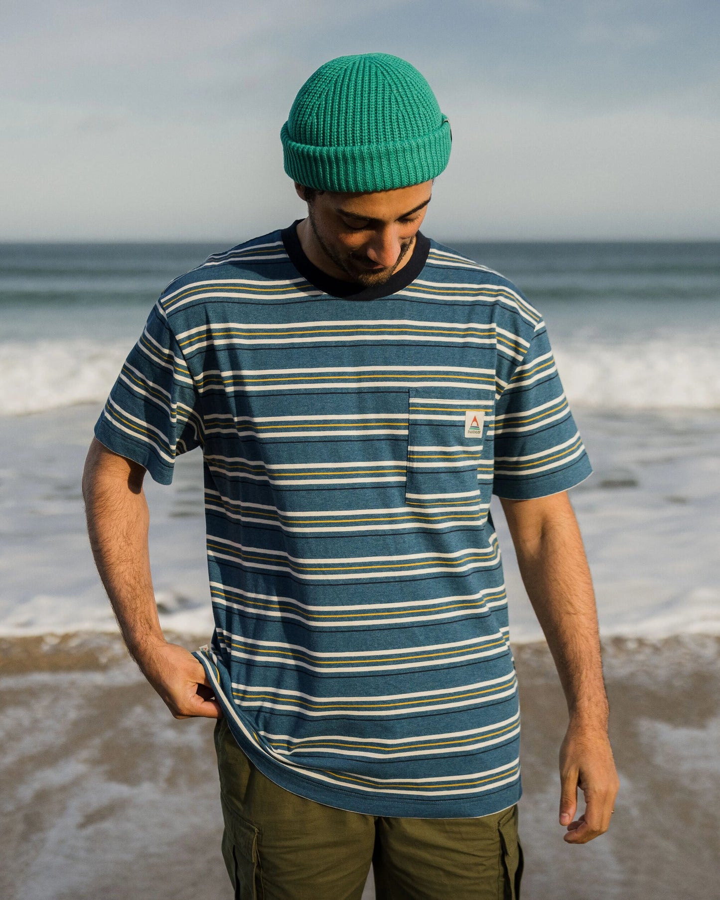 Retro Recycled Cotton Pocket T-Shirt - Blue Steel Marl