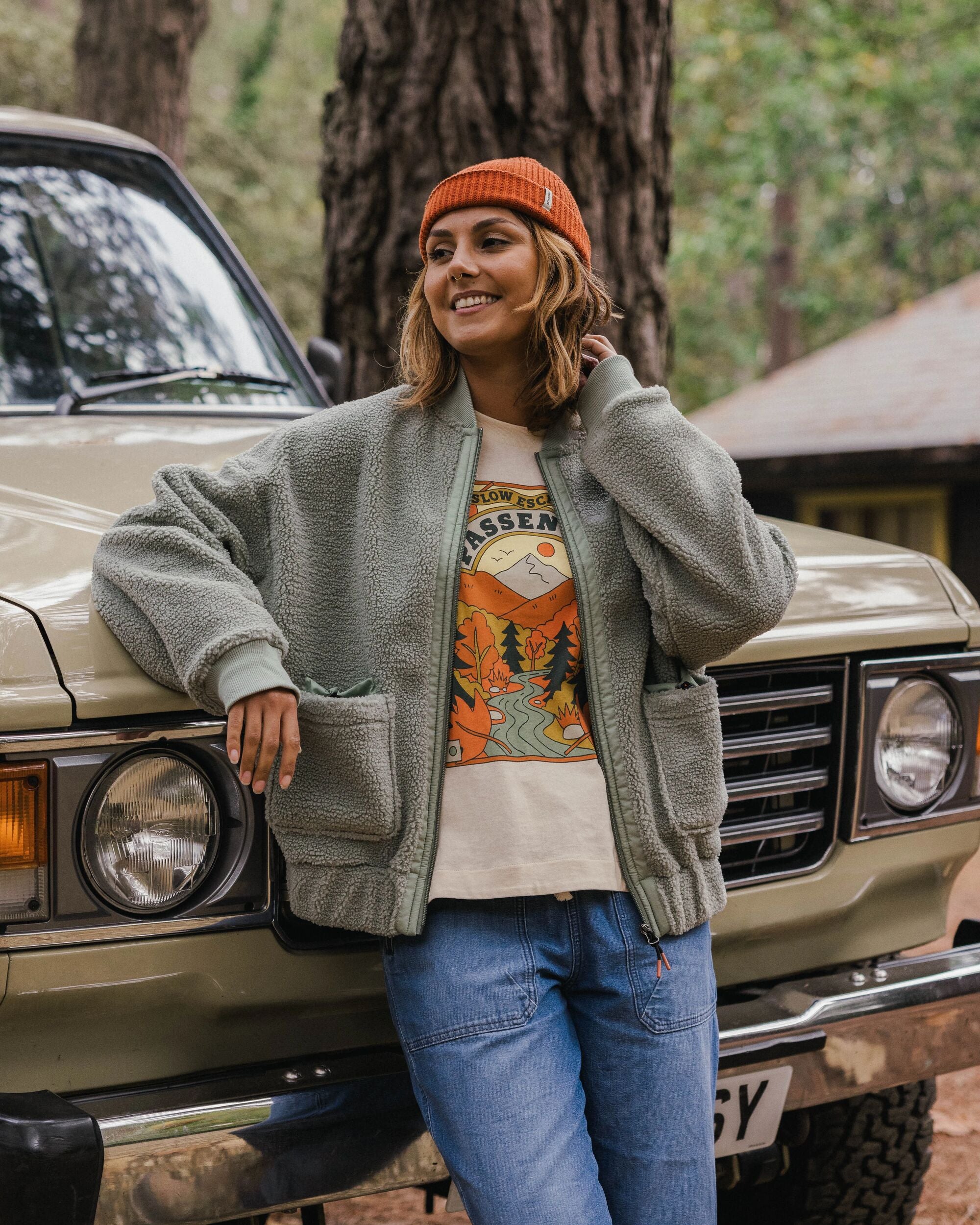 Lucia Recycled Sherpa Fleece - Pistachio - Lifestyle