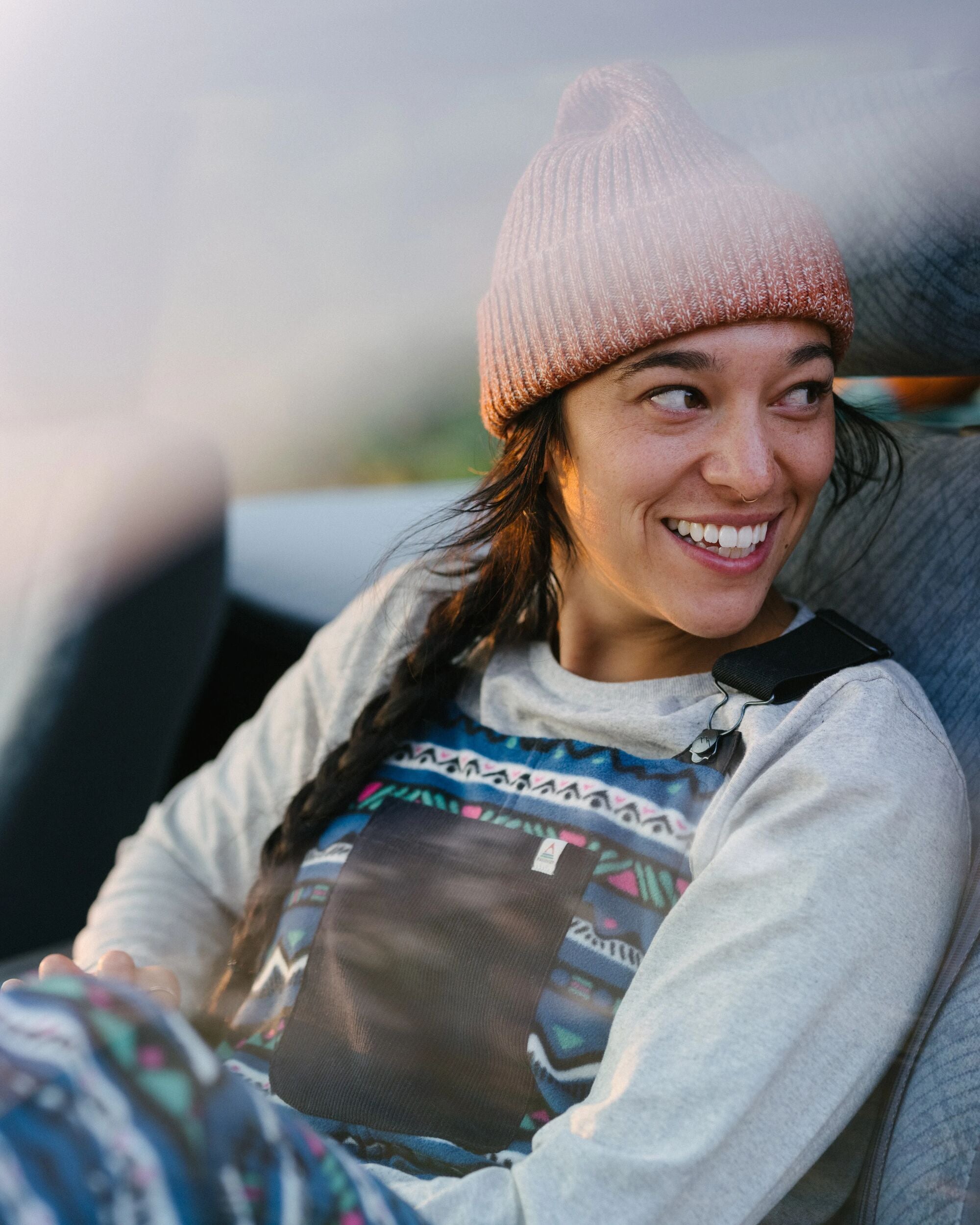 Ace Recycled Polar Fleece Dungarees - Mountain Geo Tidal Blue - Lifestyle