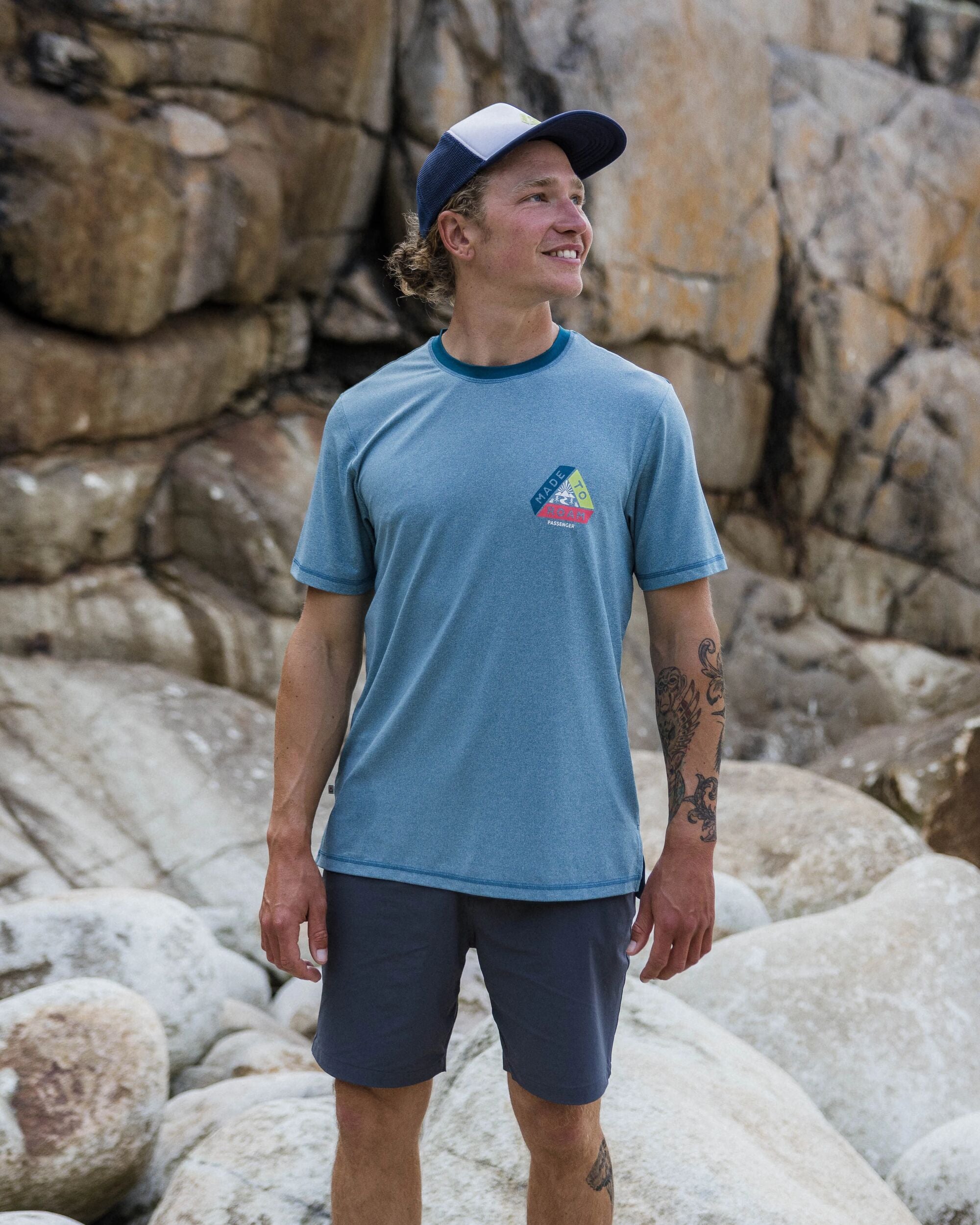 Classic Active Recycled T-Shirt - Blue Steel Marl - Lifestyle