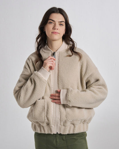 Lucia Recycled Sherpa Fleece - Vintage White - Studio Model