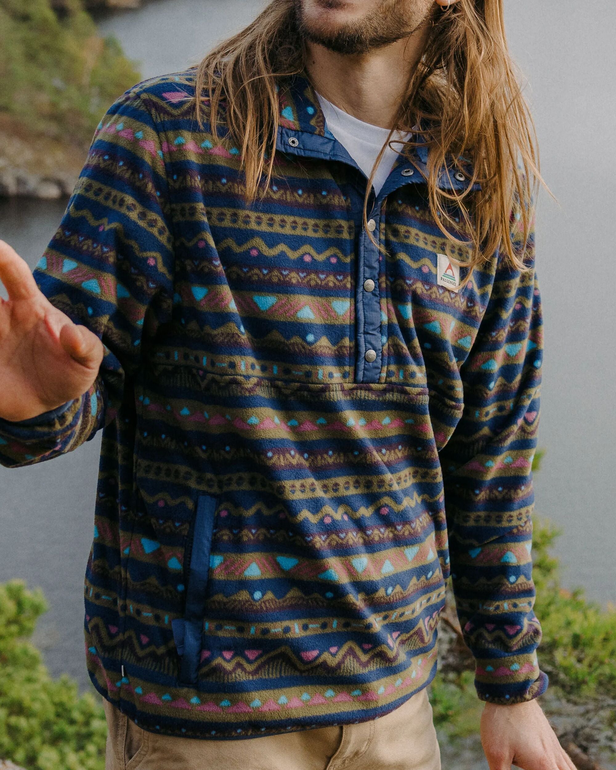 Adrift Recycled Polar Fleece - Mountain Geo Multi - Lifestyle