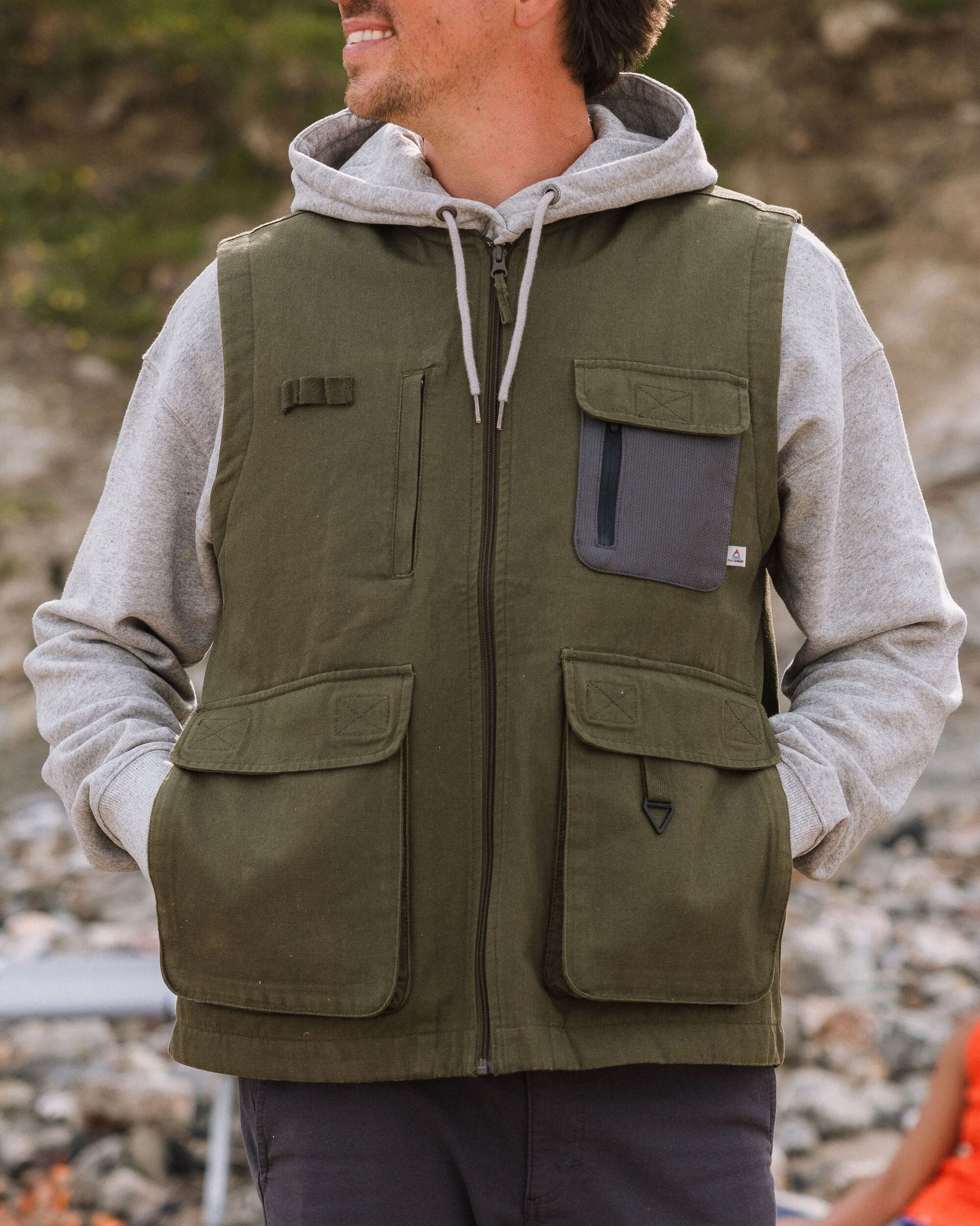 Explorers Organic Cotton Canvas Vest - Khaki - Lifestyle