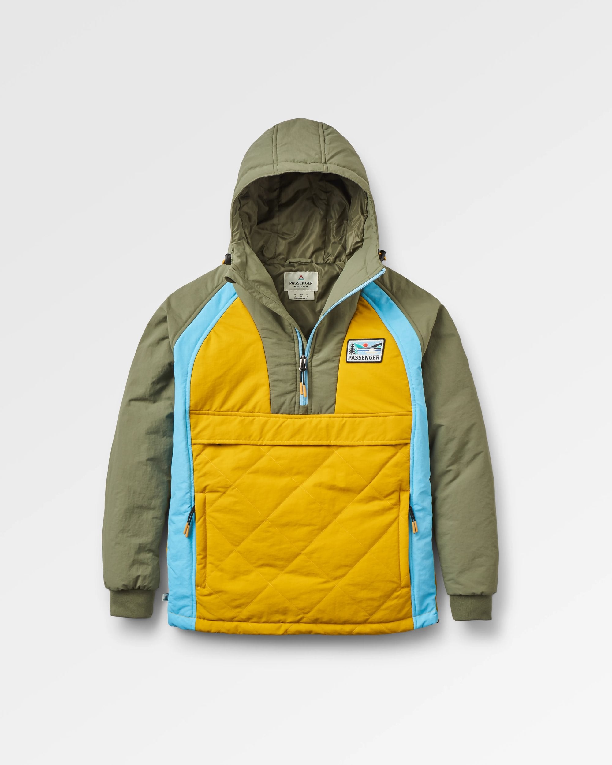 Ocean Recycled Insulated 1/2 Zip Jacket - Dusty Olive/Heritage Yellow - Flatlay