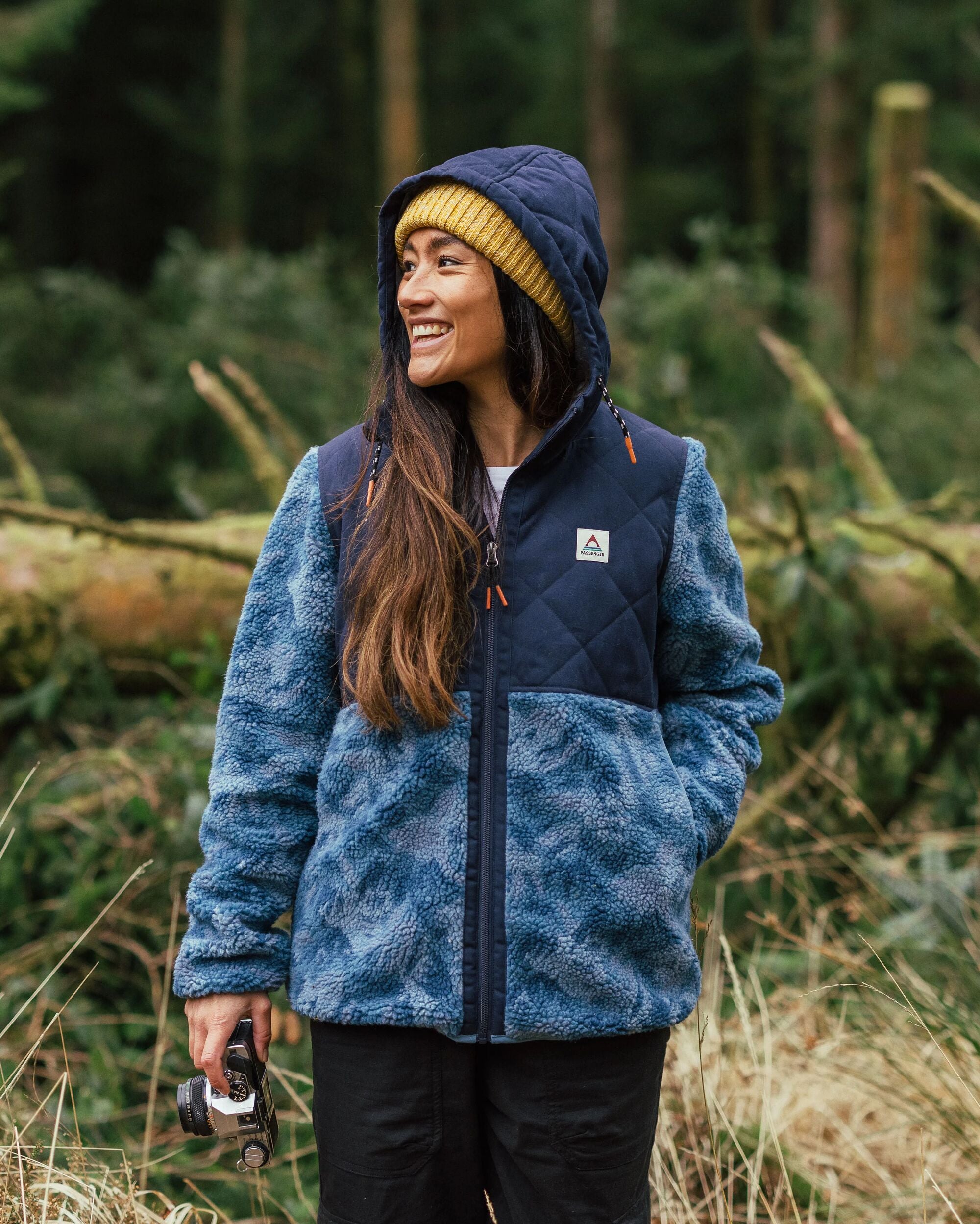 Sefton Recycled Deep-Pile Sherpa Full Zip Fleece - Abstract Mountain Blue Steel - Lifestyle