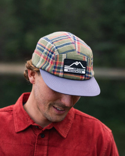 Male_Fixie Recycled Flannel 5 Panel Cap - Khaki Check