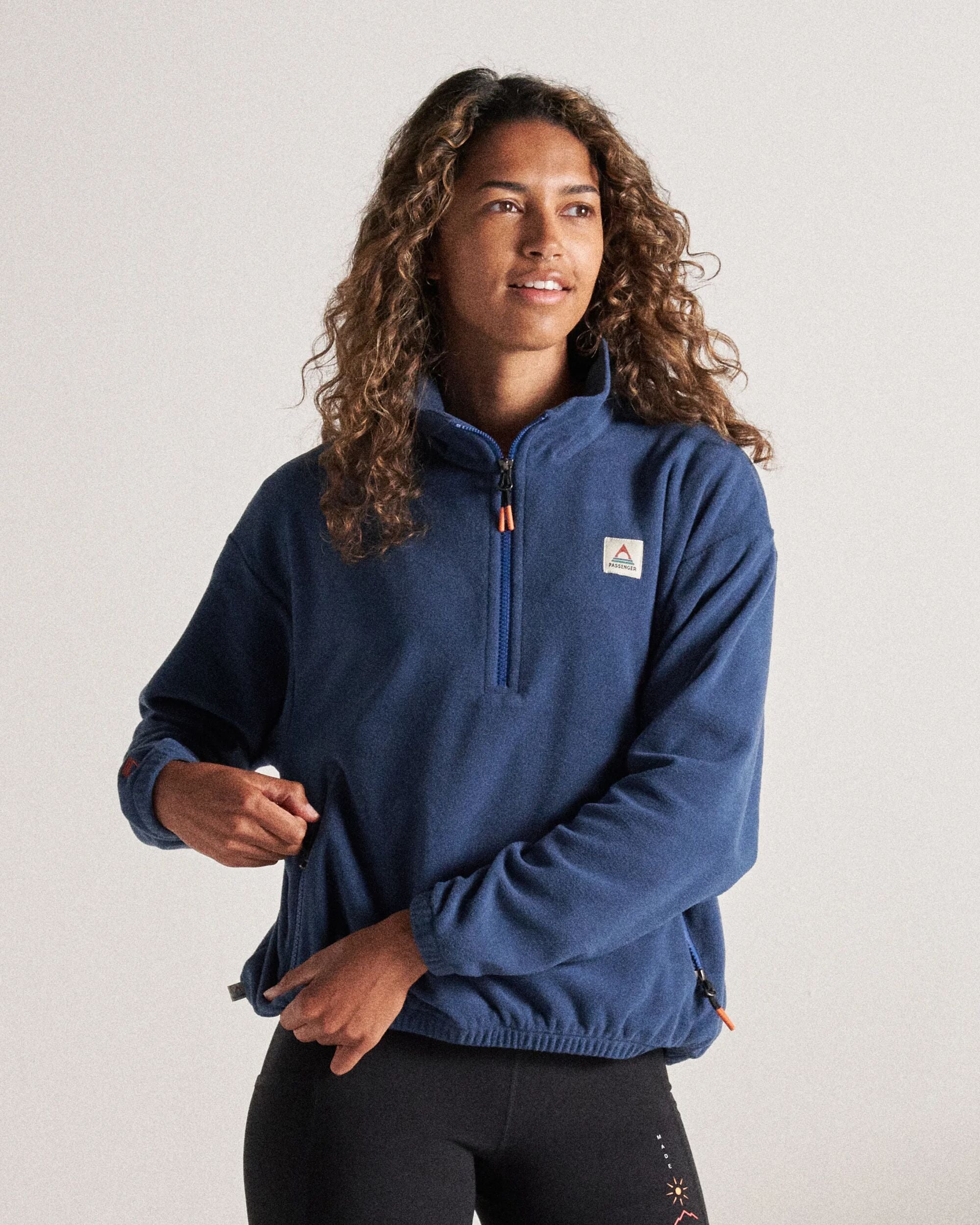 Ayla Recycled Micro Polartec® Fleece - Dark Denim - Studio Model