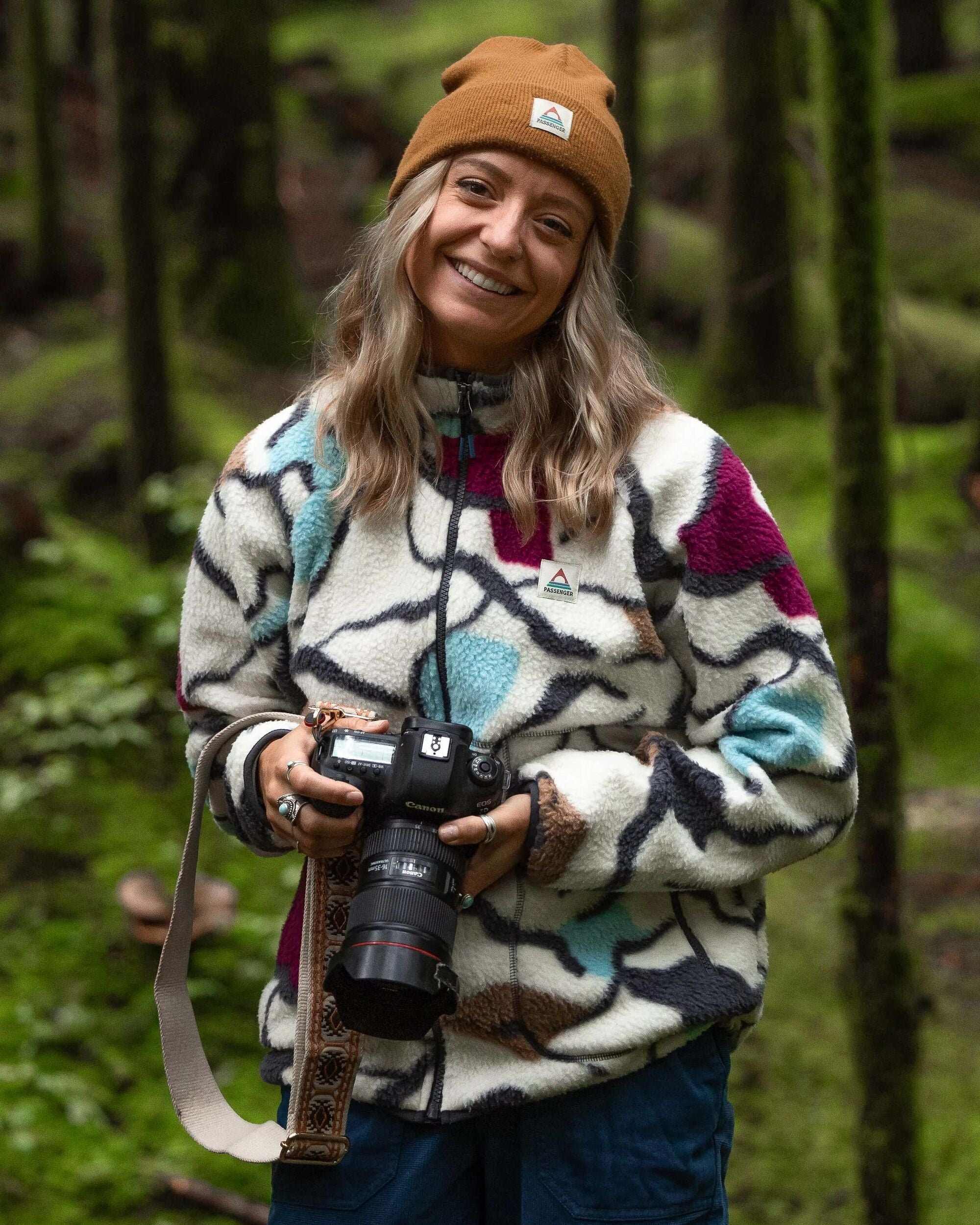 Fairbanks Full Zip Recycled Sherpa Fleece - Abstract Trails Off White - Lifestyle