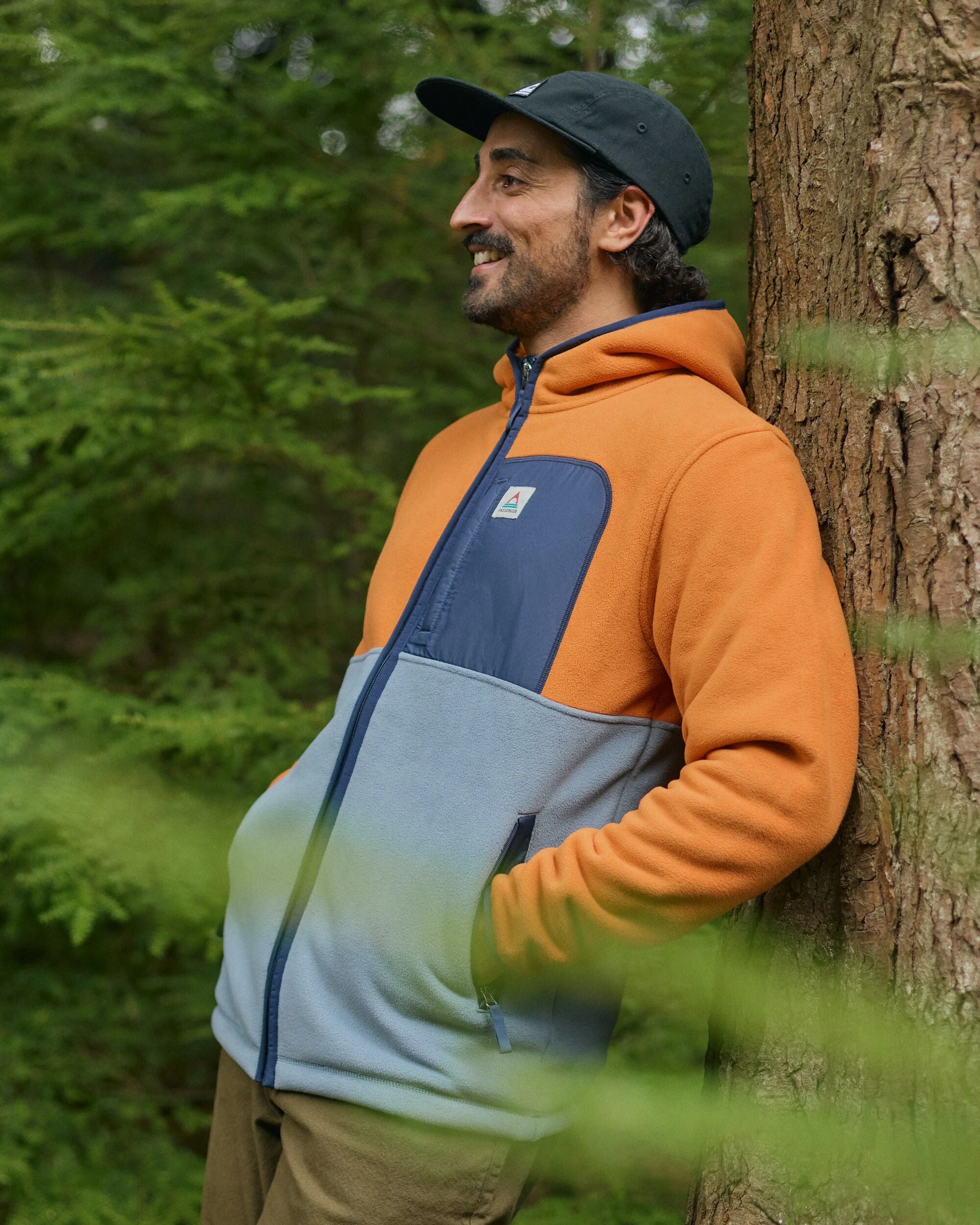 Loch Hooded Recycled Polar Fleece - Sunset Orange/Storm Grey - Lifestyle