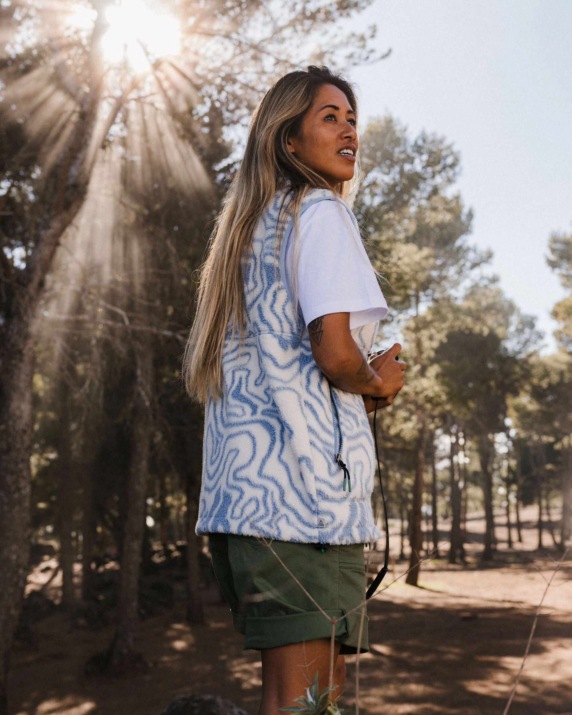 Fairbanks Recycled Sherpa Gilet - Strata Swirl Birch - Lifestyle