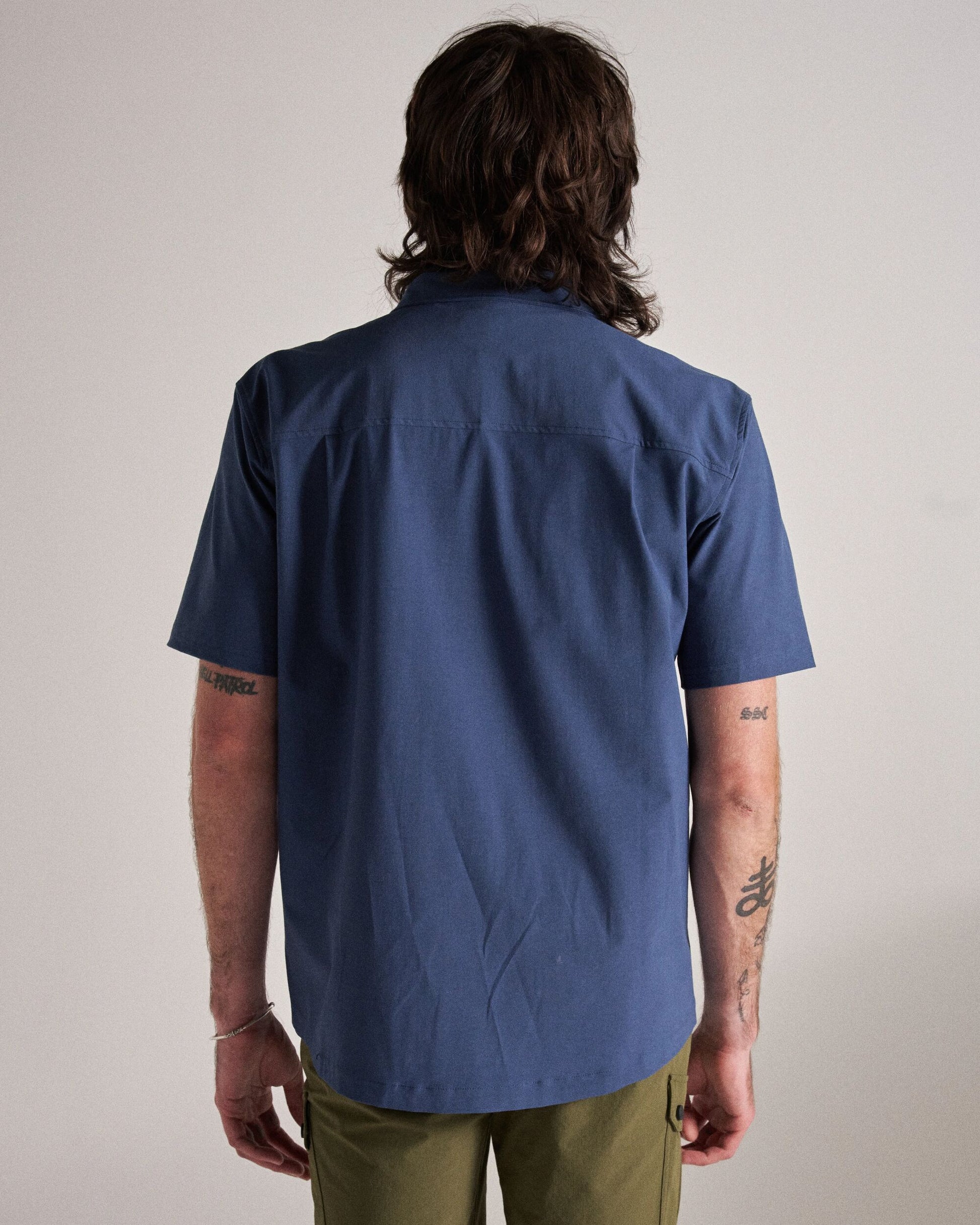 Traveller Short Sleeve Stretch Shirt - Dark Denim - Studio Model