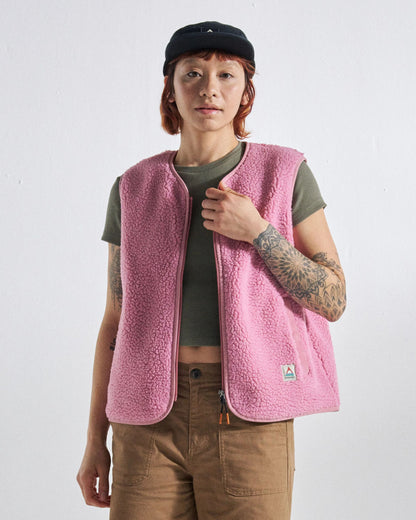 Tawny Collarless Deep-Pile Sherpa Gilet - Pink Haze - Studio Model