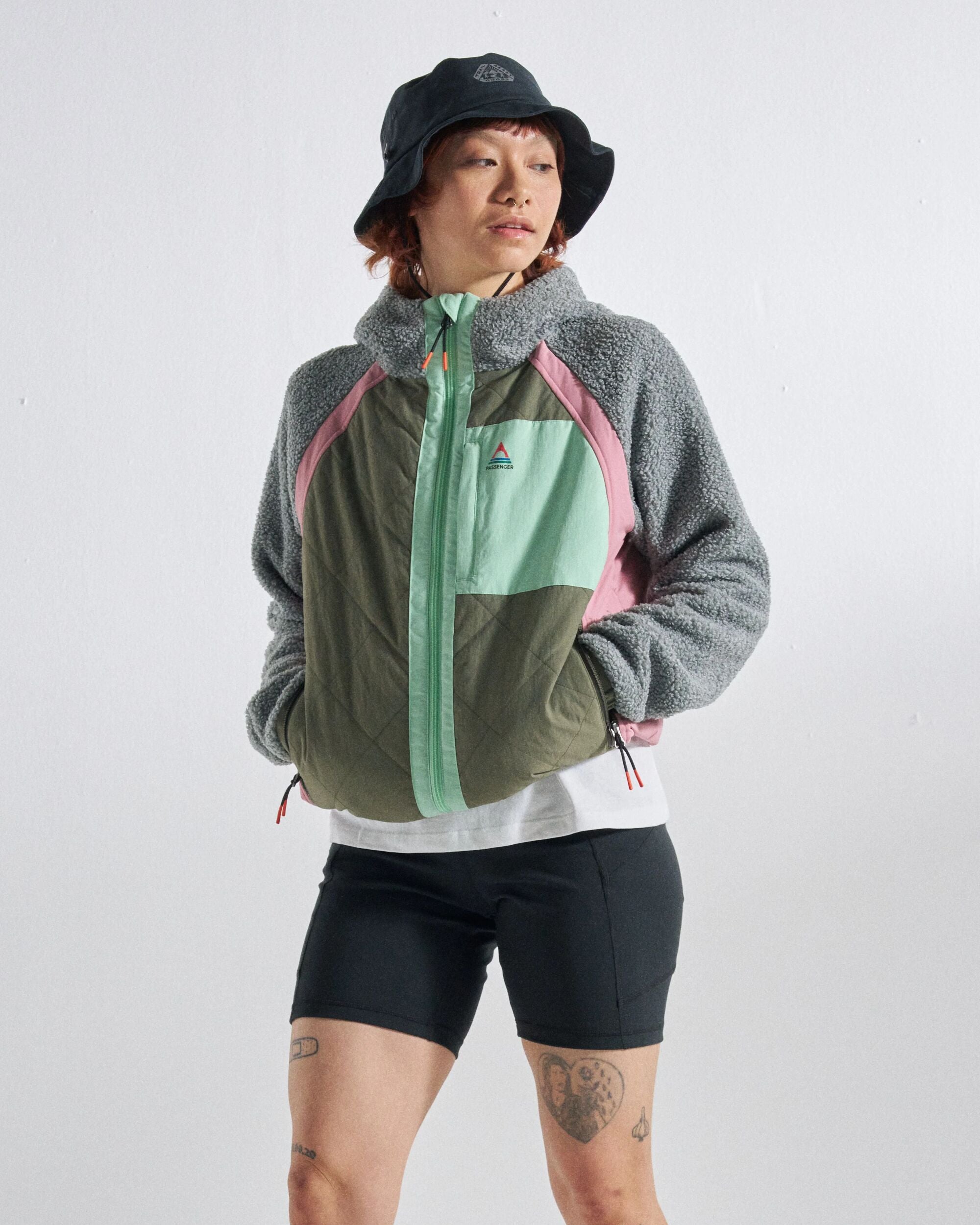 Lara Quilted Jacket - Grey Marl/Dusty Olive - Studio Model