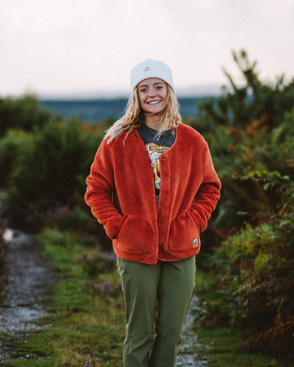 Iris Collarless Recycled Fleece Jacket - Baked Clay