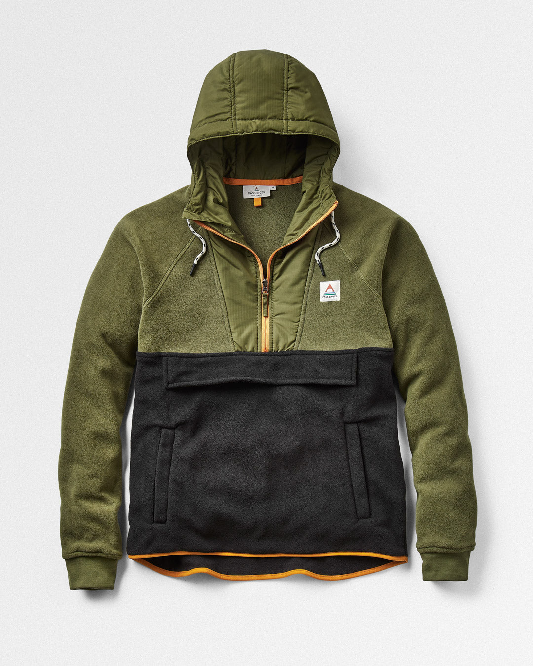 Woodland Hooded 1 2 Zip Recycled Polar Fleece True Black Khaki