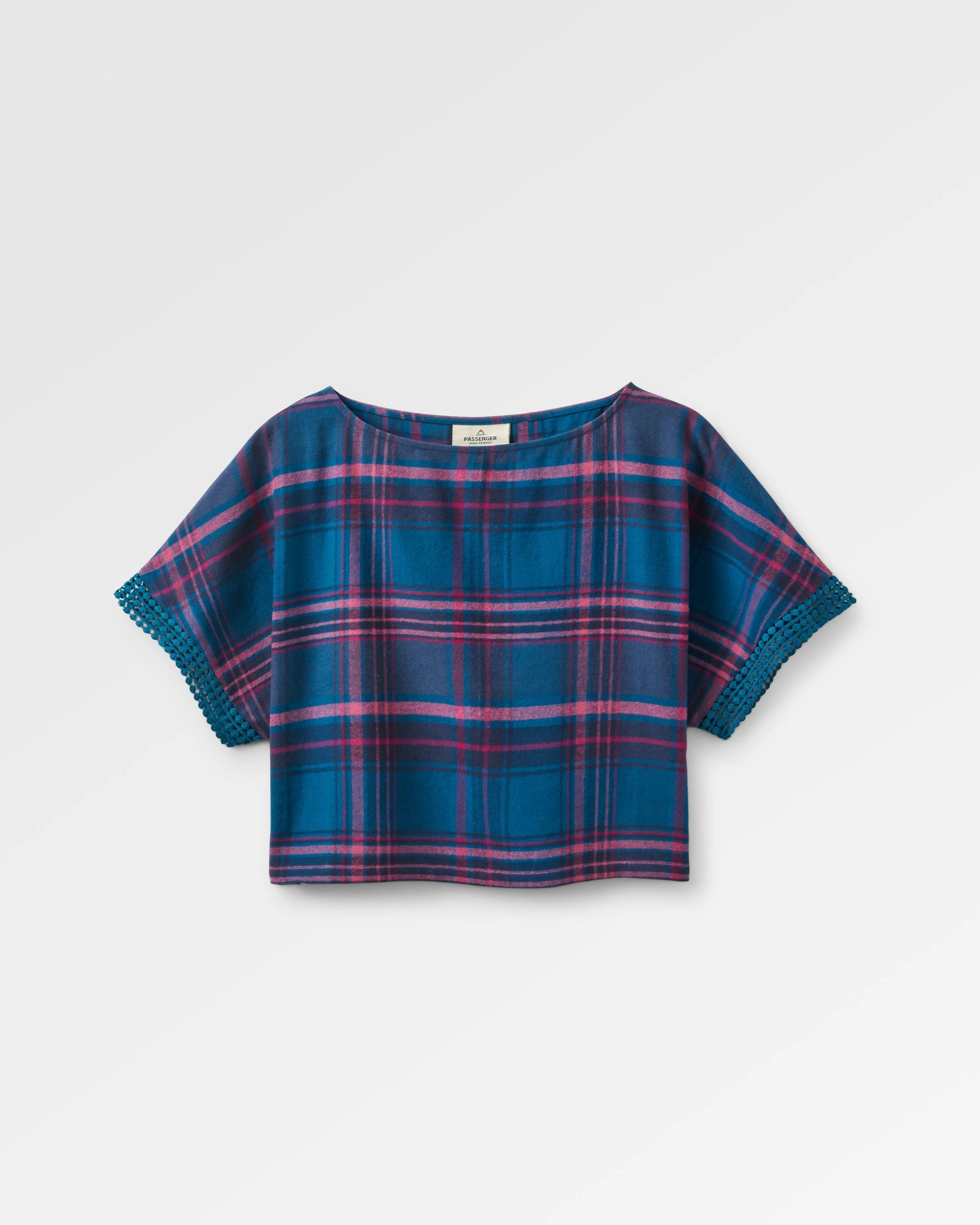 Flurry Woven Top - Tidal Blue/Wild Berry Check  - Flatlay
