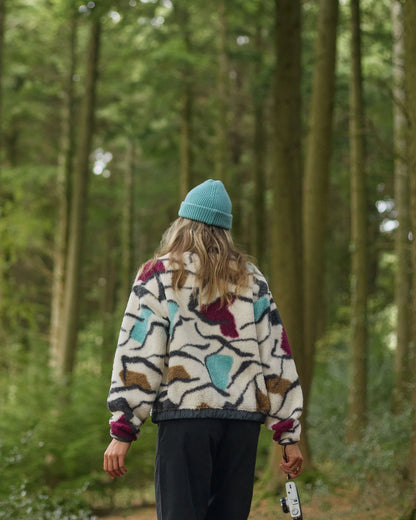 Ravi Recycled Sherpa Fleece - Abstract Trails Off White - Lifestyle