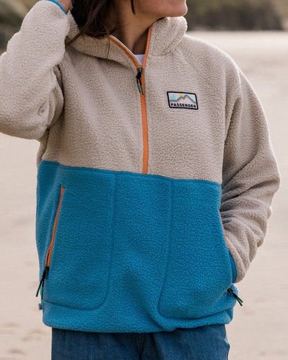 Maine 2.0 Colour Block 1/2 Zip Recycled Sherpa Fleece - Atlantic Blue