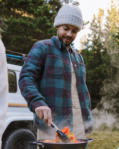 Backcountry Recycled Sherpa Fleece Shirt - Dark Fern/Espresso Check - Lifestyle