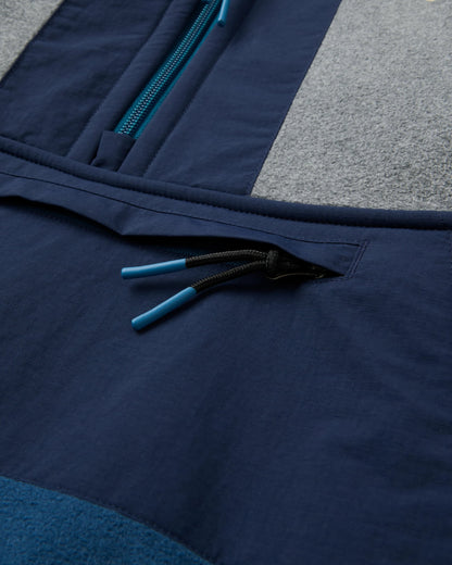 Woodland Hooded 1/2 Zip Recycled Polartec® Fleece - Grey Marl/Dark Denim - Flatlay