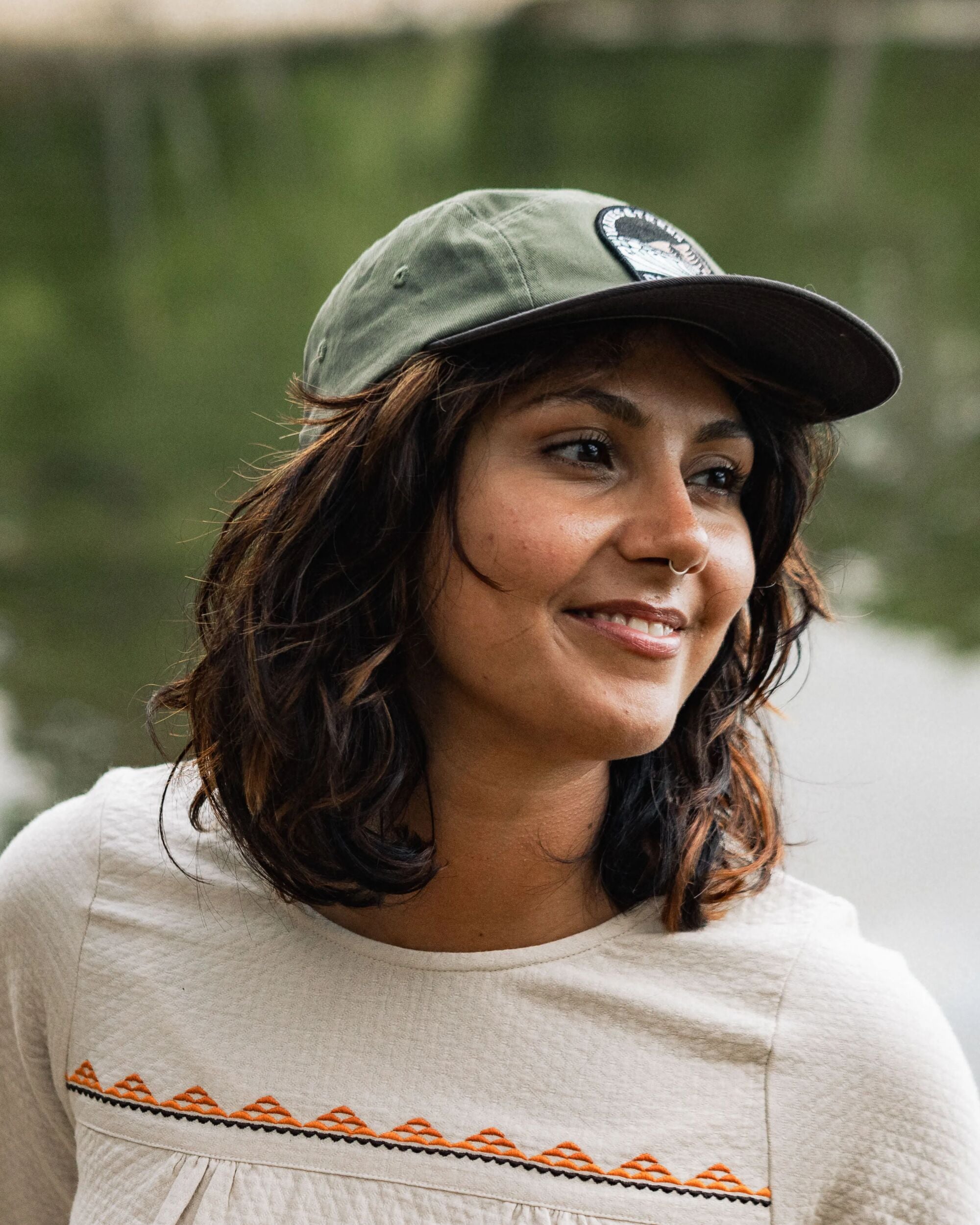 Waves & Trees Recycled 5 Panel Cap - Dusty Olive - Lifestyle - Female