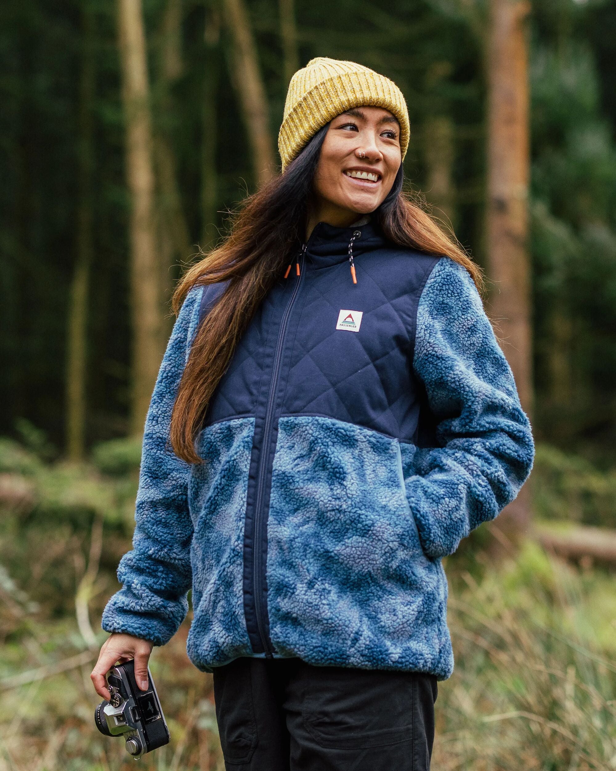 Sefton Recycled Deep-Pile Sherpa Full Zip Fleece - Abstract Mountain Blue Steel - Lifestyle